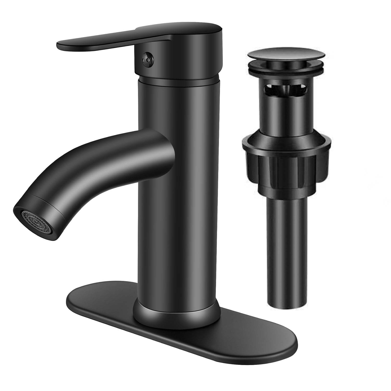 PONAFOU Black Bathroom Faucet Single Handle Bathroom Sink Faucet Popout Drain and Deck Panel RV Lavatory Container Faucet Basin Faucet