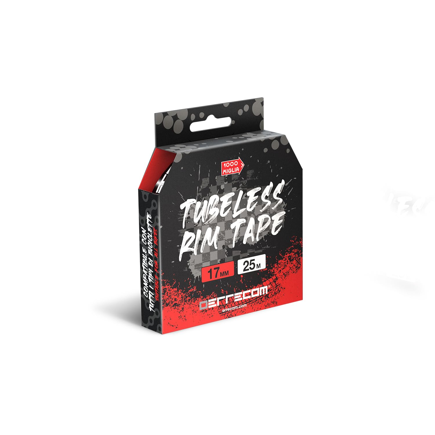 1000 Miglia Tubeless Rim Tape 25 m x 17 mm, Adhesive Tape for Tubeless Conversion, Ultra Resistant, Contains 10 Seal Patches