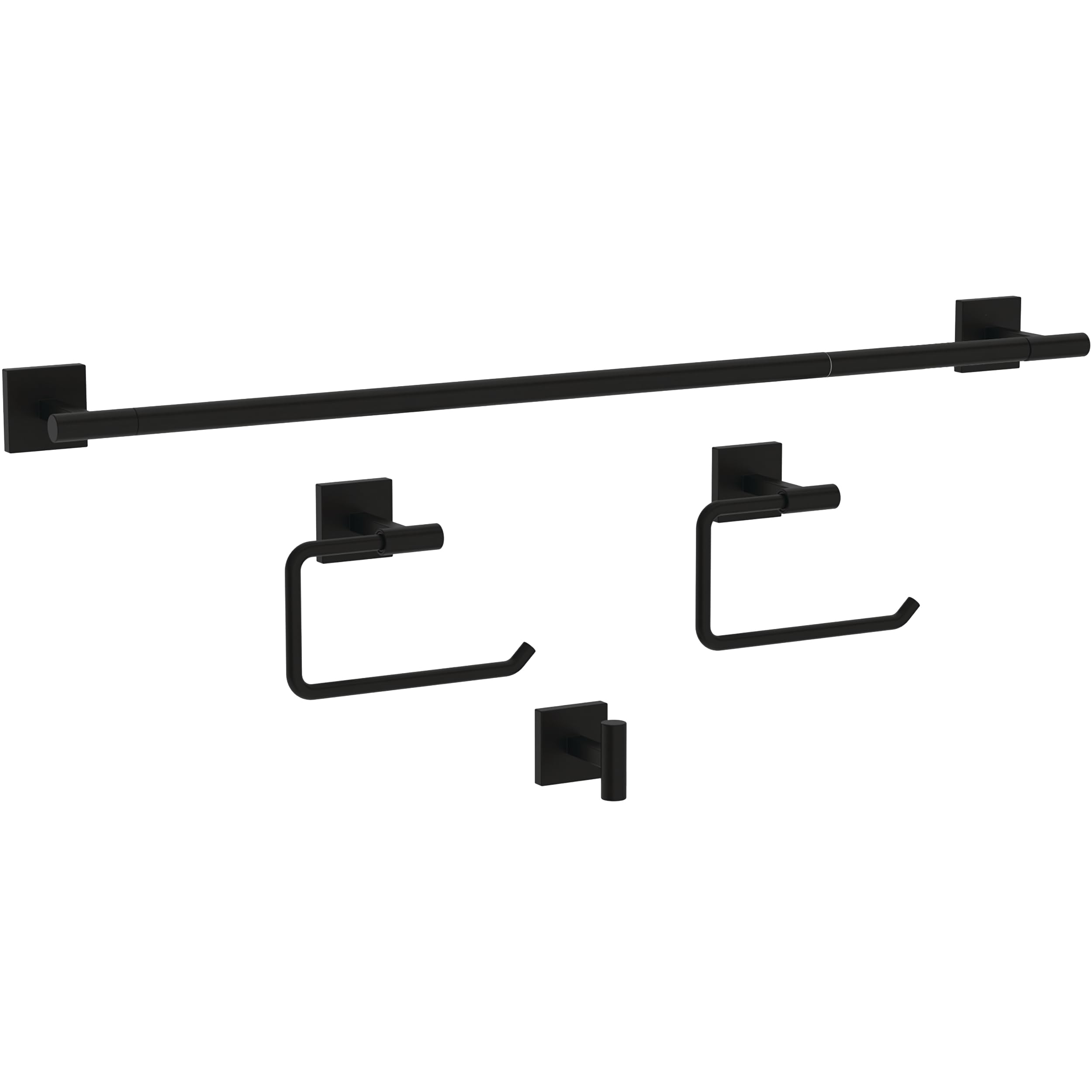 Franklin Brass NASH64-MB Nash 4-Piece Bath Hardware Set 18 in. Towel Bar w/Extender, Toilet Toilet Paper Holder, Towel Holder, Towel Hook in Matte Black