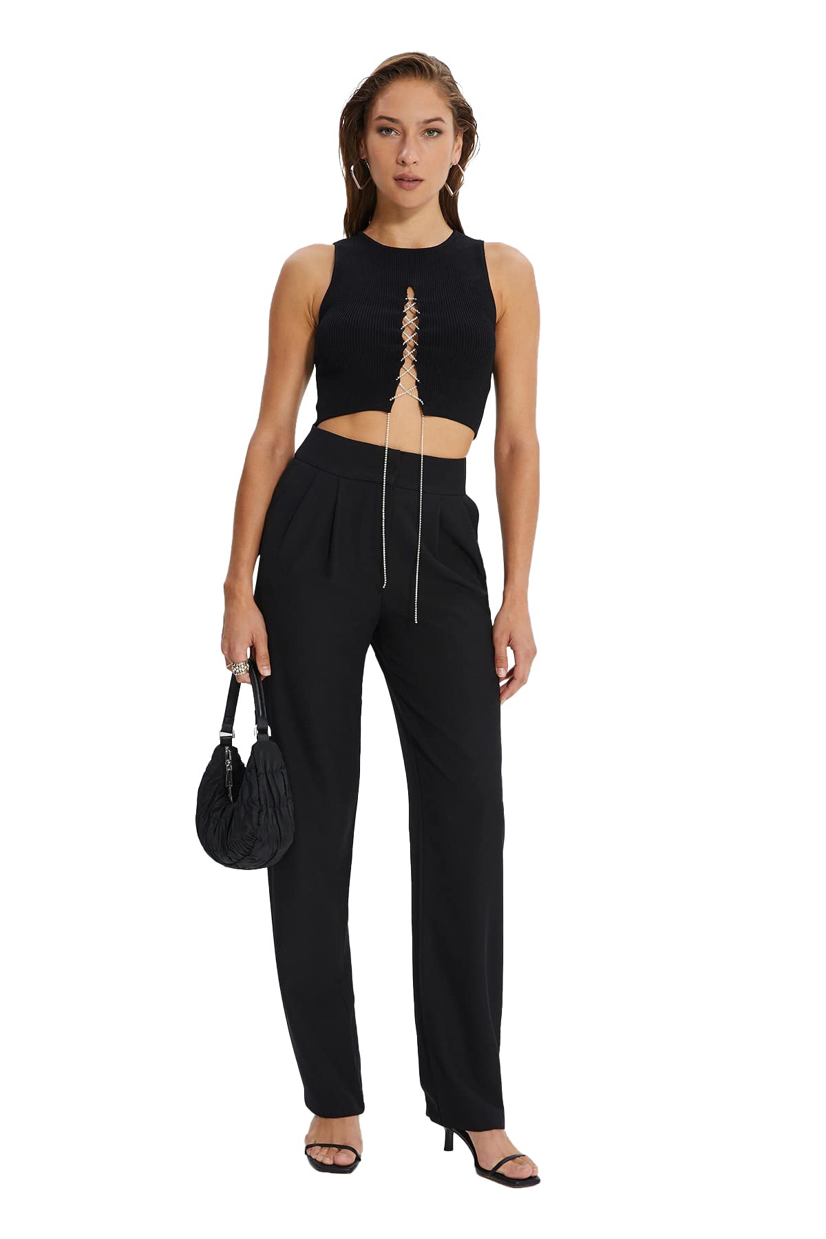 Trendyol Women Basic High Waist Wide Leg Wide Leg Trousers Schwarz