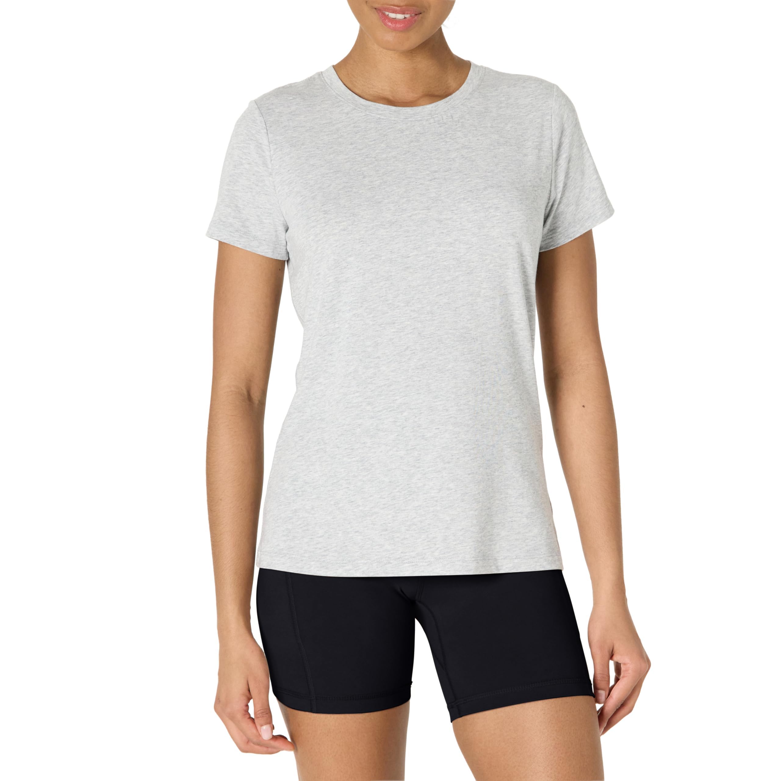 Amazon Essentials Women's Active Soft Cotton Regular Fit Crewneck Short Sleeve Lightweight Yoga Workout T-Shirt, Light Grey Heather, XXL