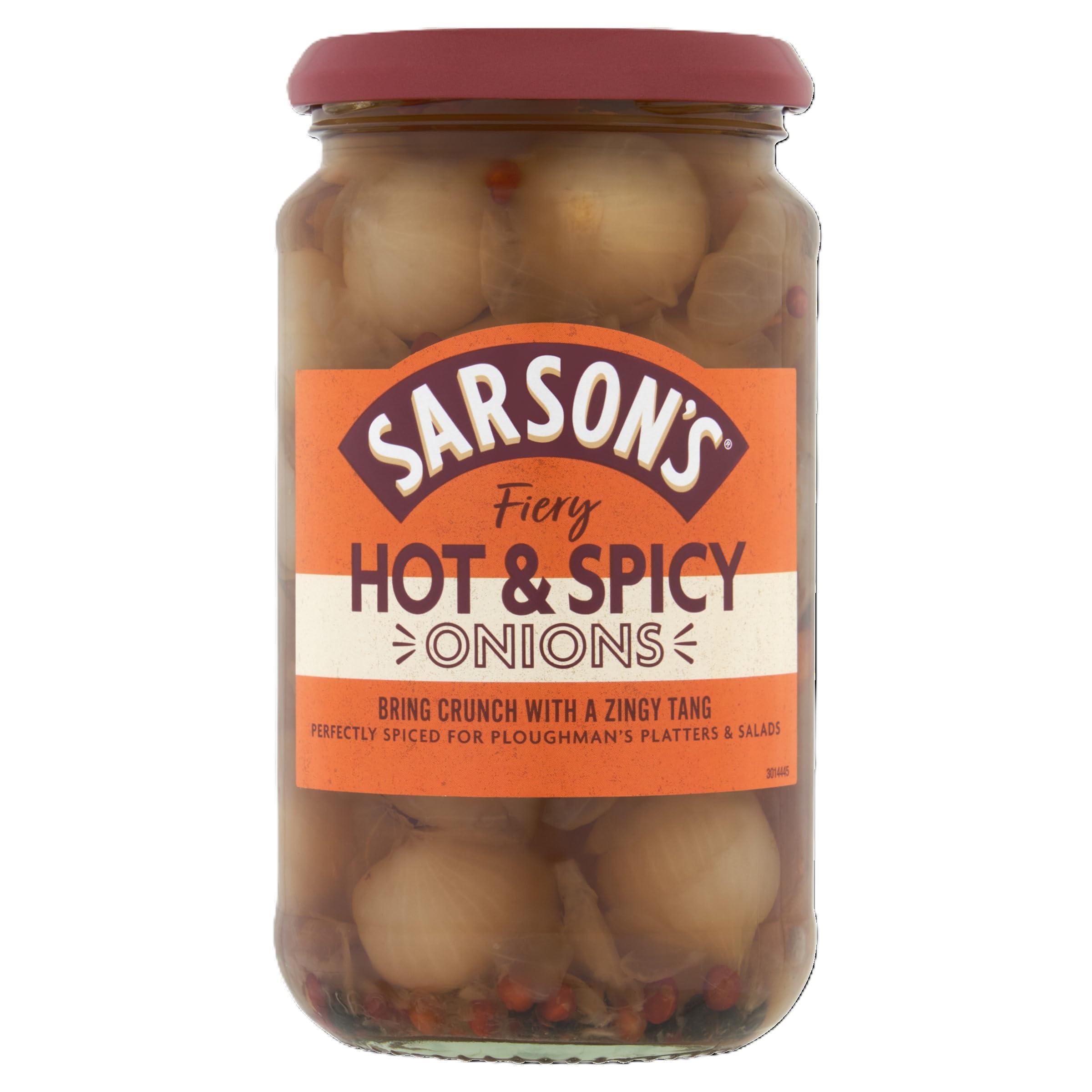 Sarson's Hot & Spicy Silverskin Onions - 6 x 460g, Crisp Pickled Onions in a Fiery, Spiced Vinegar, Fantastic for Snacking, Salads, & Platters, No Artificial Preservatives, Vegetarian Friendly