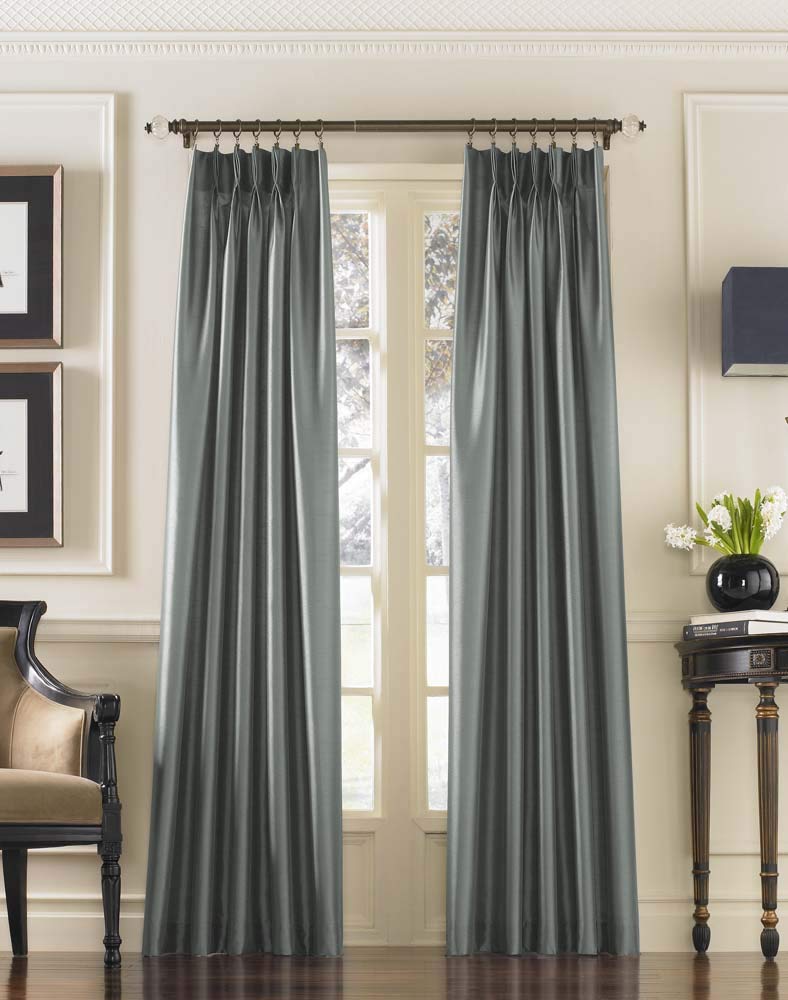 Curtainworks Marquee Faux Silk Pinch Pleat Curtain Panel, 30 by 84", Teal