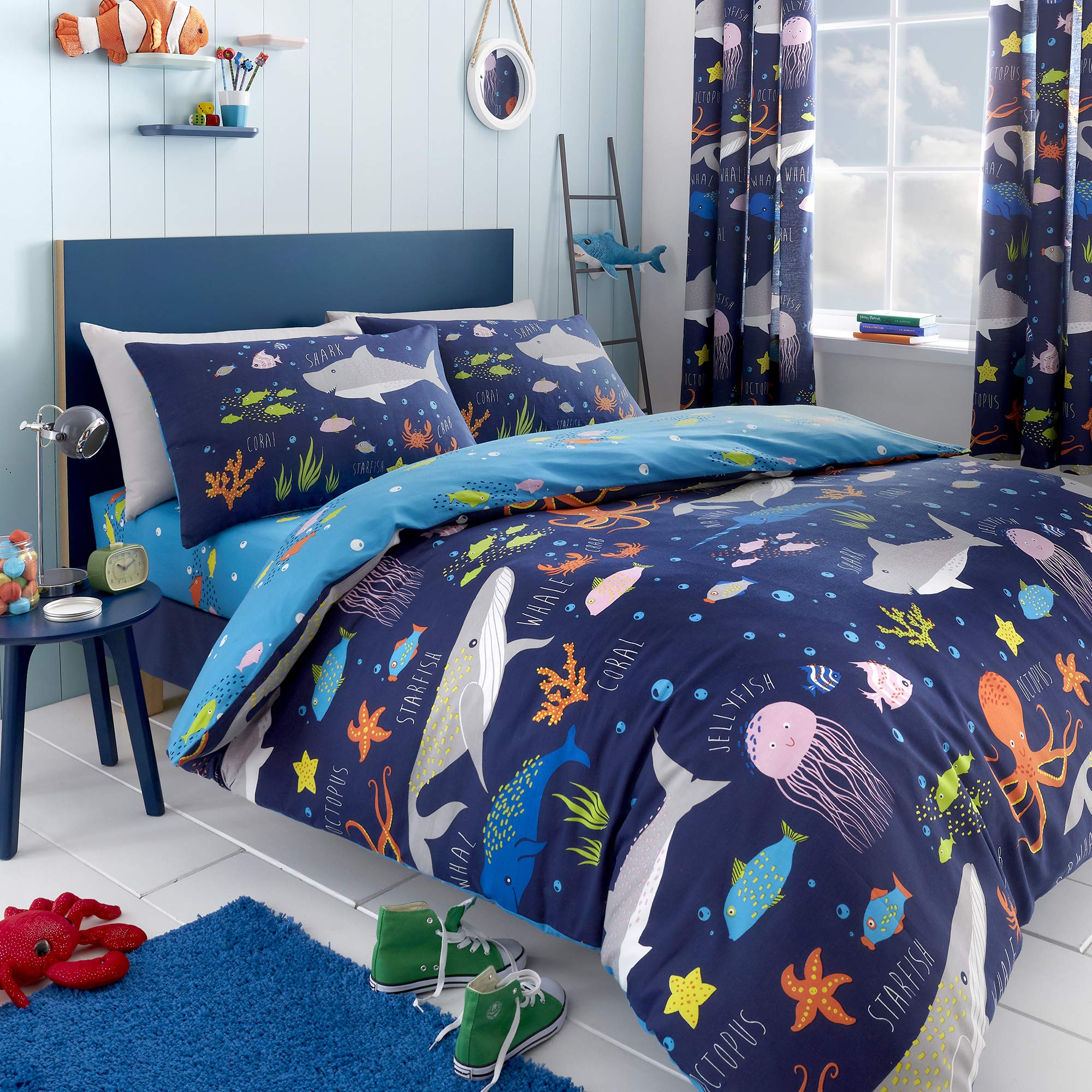 Bedlam Sea Life-Glow in The Dark Duvet Cover Set, Multicolour, Single