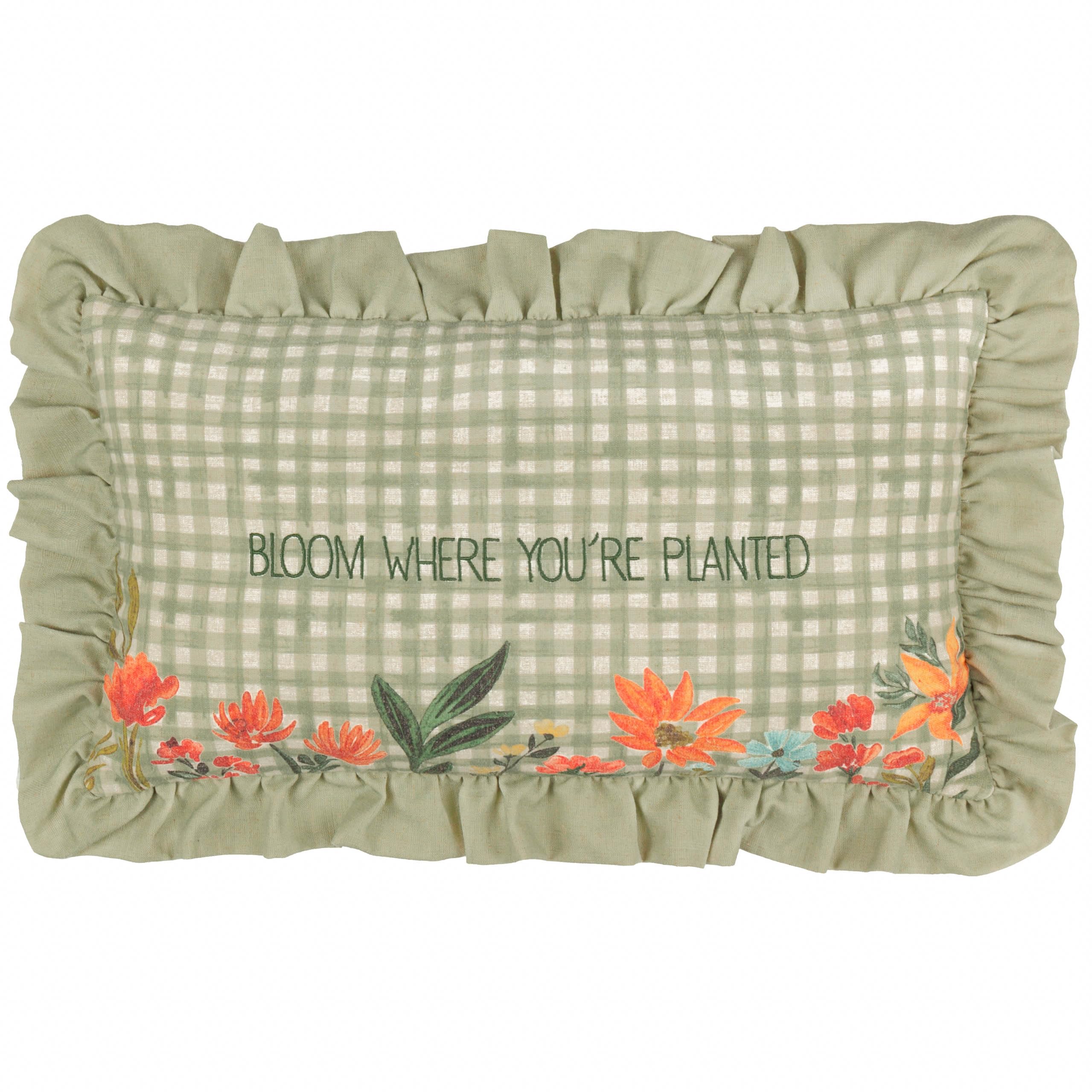 furn. Meadow Haze Embroidered Ruffle Polyester Filled Cushion - Green - 30x50cm