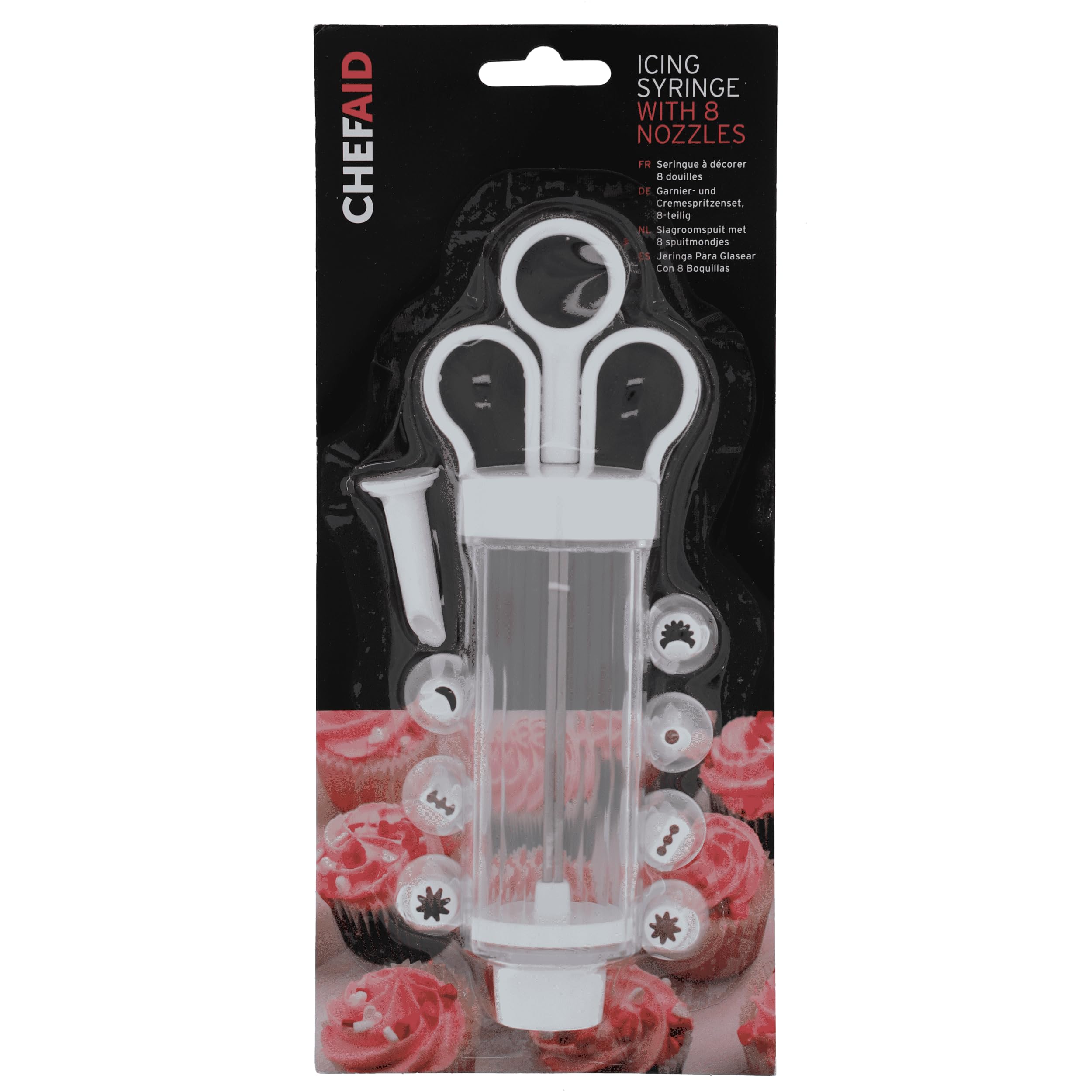 Chef aid Icing syringe with 8 nozzles, Cake decorating pen for piping cupcakes, cakes, cream filling desserts and pastries, easy clean and reusable, Interchangeable tips.