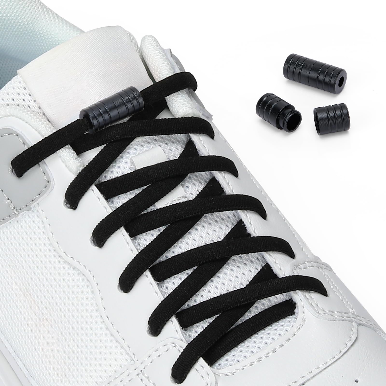 Euqvunn 120CM No Tie Elastic Laces with Metal Buckes, 5 Laces (2.5 Pairs), 6mm Diameter, Outdoor Work & Hiking Shoe Laces, for Trainers Suitable for Kids, Adults, and Elderly (Black)