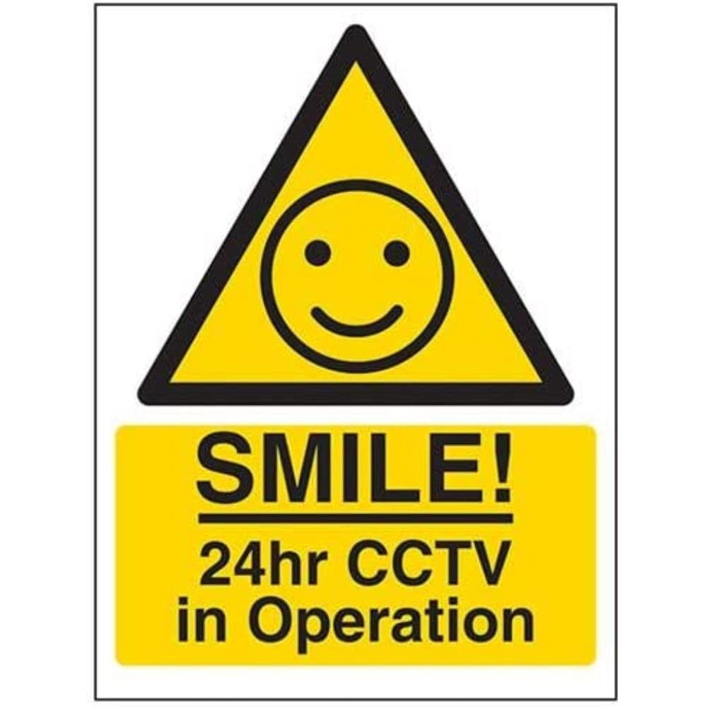 V Safety Smile 24 hr CCTV in Operation Sign - 200 mm x 300 mm - Self Adhesive Vinyl Safety Sign