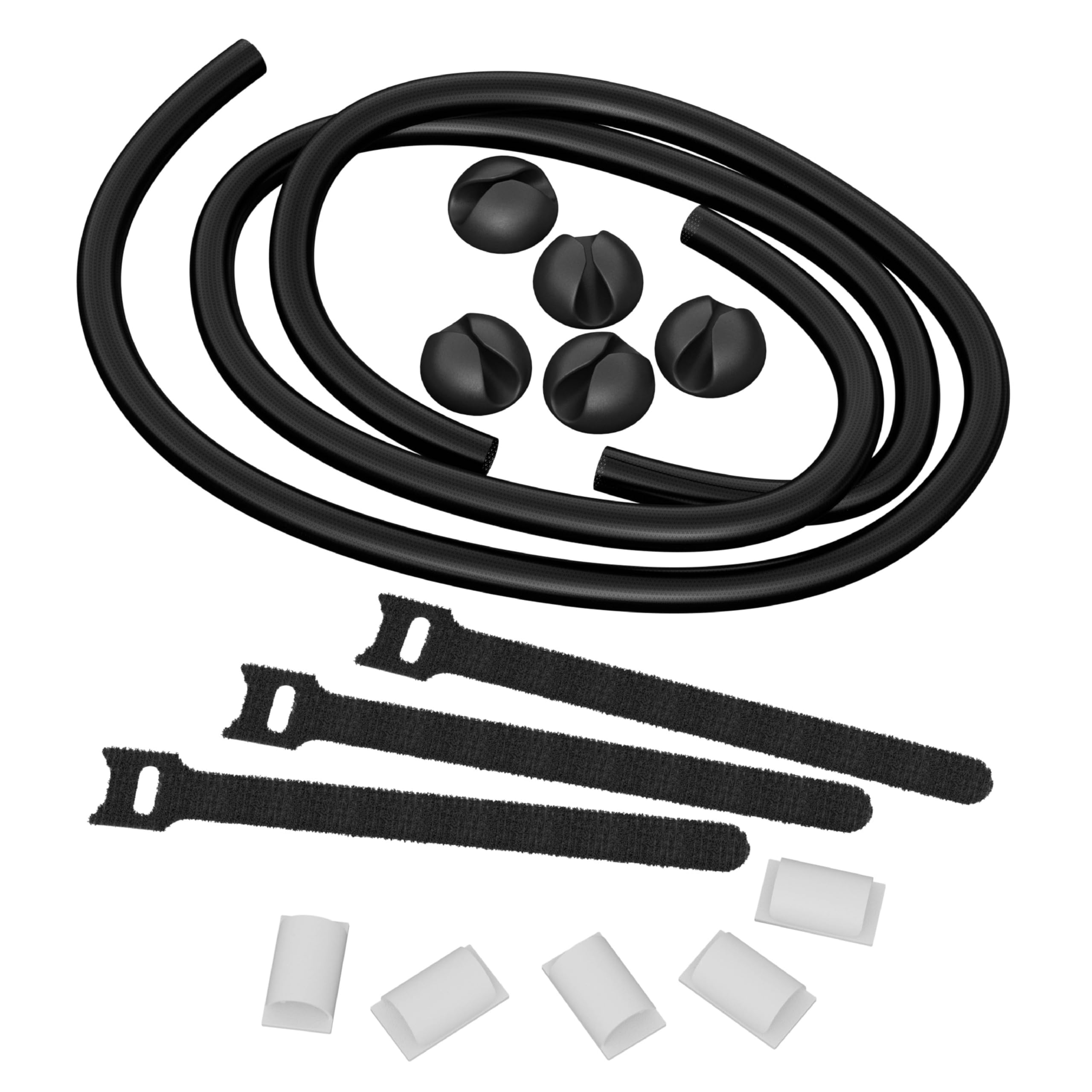 D-Line Cable Tidy Kit, 4-in-1 Cable Management Set, Desk, TV, Gaming Setup Wire Organiser - Includes: 2X Cable Sleeves (1m), 5X Cable Clips, 3X Reusable Cable Ties, 5X Cable Bases