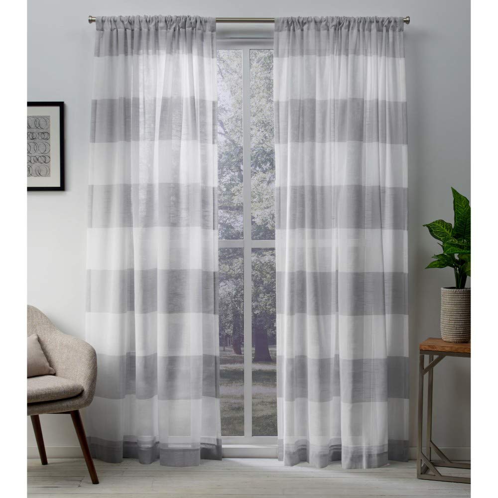 Exclusive Home Curtains Darma Sheer Rod Pocket Top Panel Pair, Dove Grey, 50x84, 2 Piece