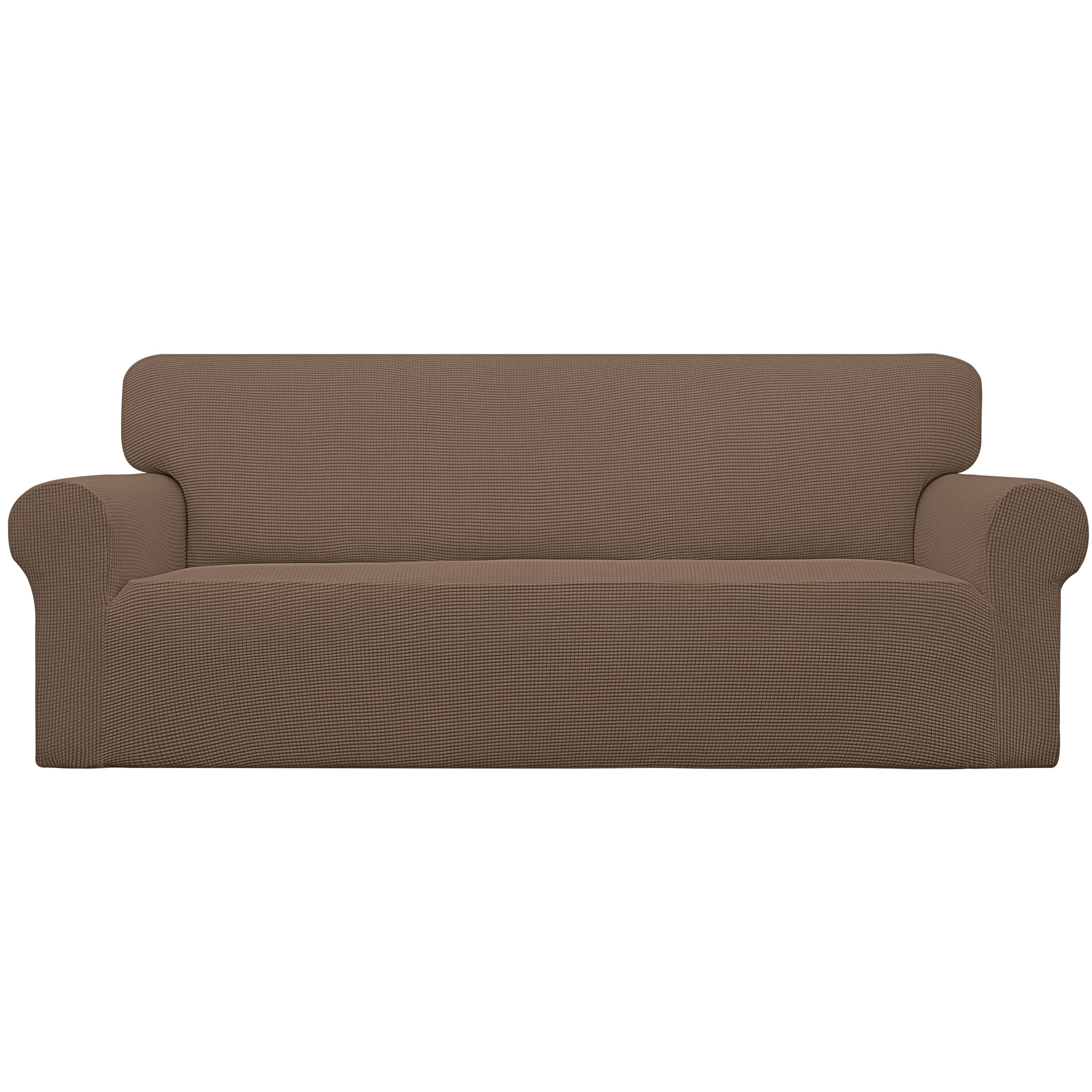 Easy-Going Stretch Sofa Slipcover 1-Piece Sofa Cover Furniture Protector Couch Soft with Elastic Bottom for Kids, Polyester Spandex Jacquard Fabric Small Checks (Sofa, Brown)
