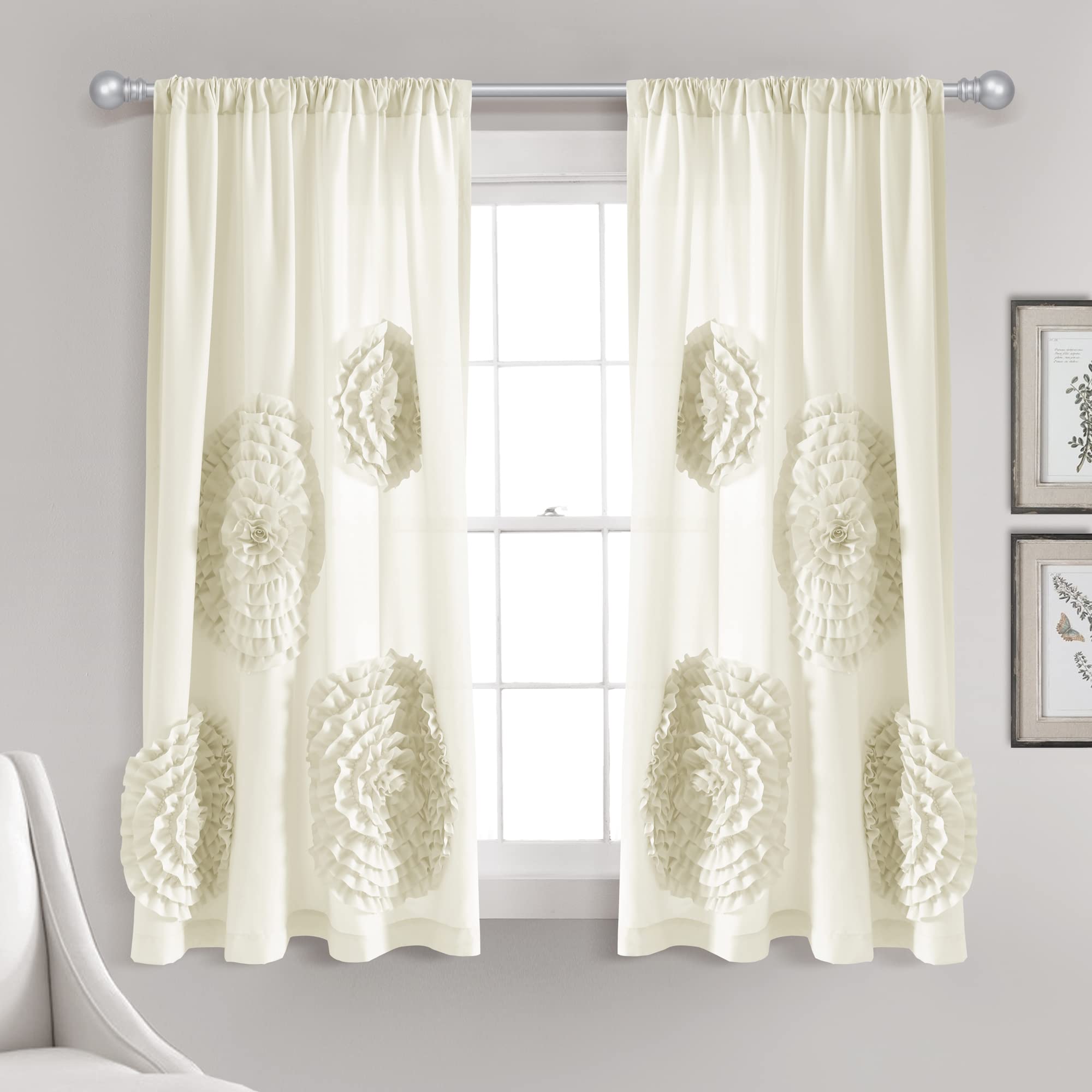 Lush Decor Serena Window Curtain Panel (Single Panel), 63" L x 54" W, Ivory