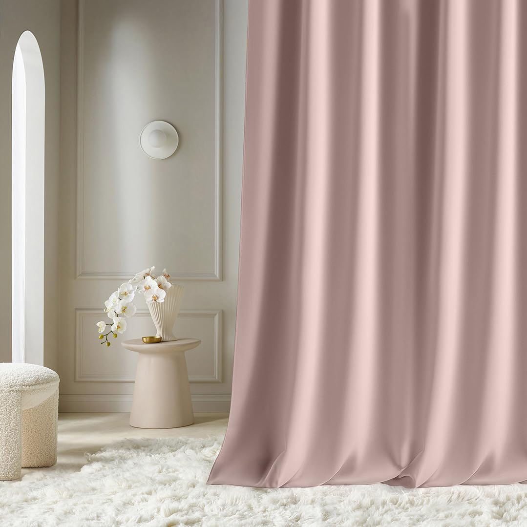 ROOM99 Aura Curtain with Ruffle Tape, 140 x 250 cm, Width x Height Blackout Sliding Curtains, Decorative Modern Curtain for Living Room, Bedroom, Powder Pink, Pack of 1