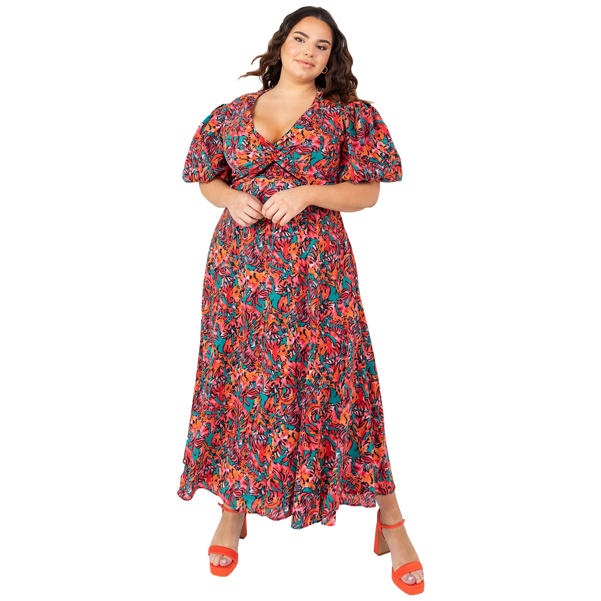 Lovedrobe Womens Ladies Plus Size Dress Tropical V Neckline Bow Detail Summer Size 24