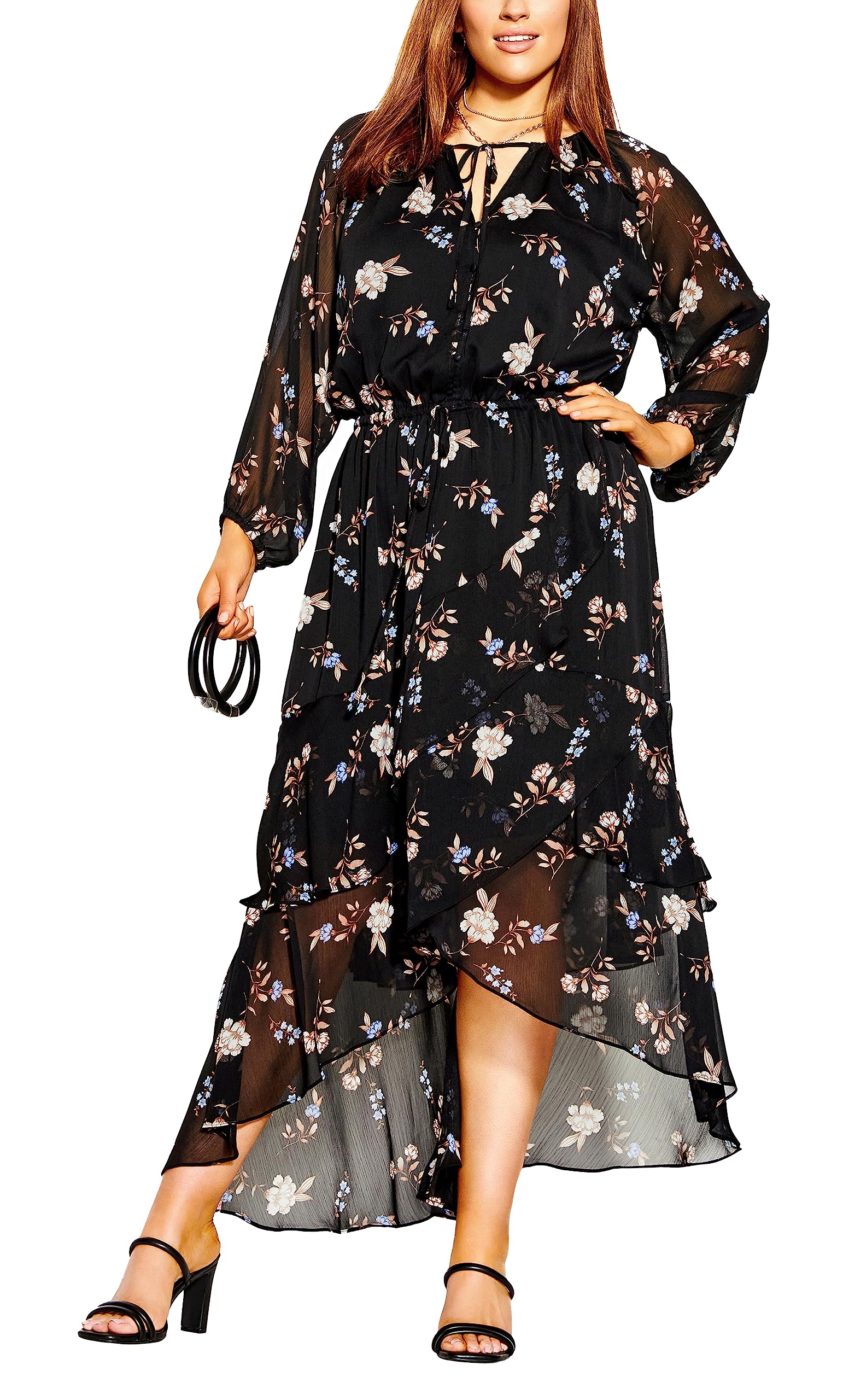 CITY CHIC Plus Size Maxi Juliet FL, in BLK Juliet FL, Size, 18