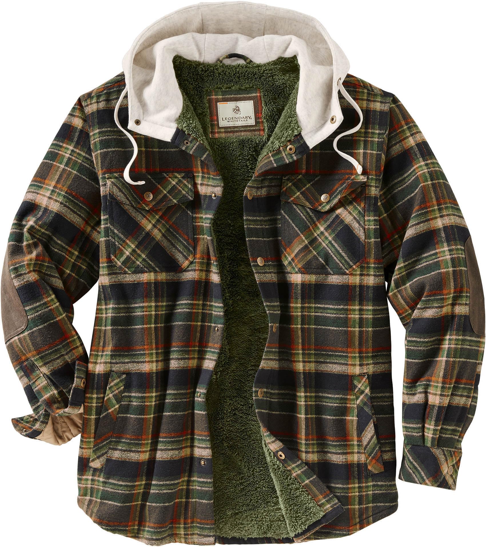 Legendary Whitetails Men's Big & Tall Camp Night Berber Lined Hooded Flannel Shirt Jacket, Stout Plaid, XX-Large Tall