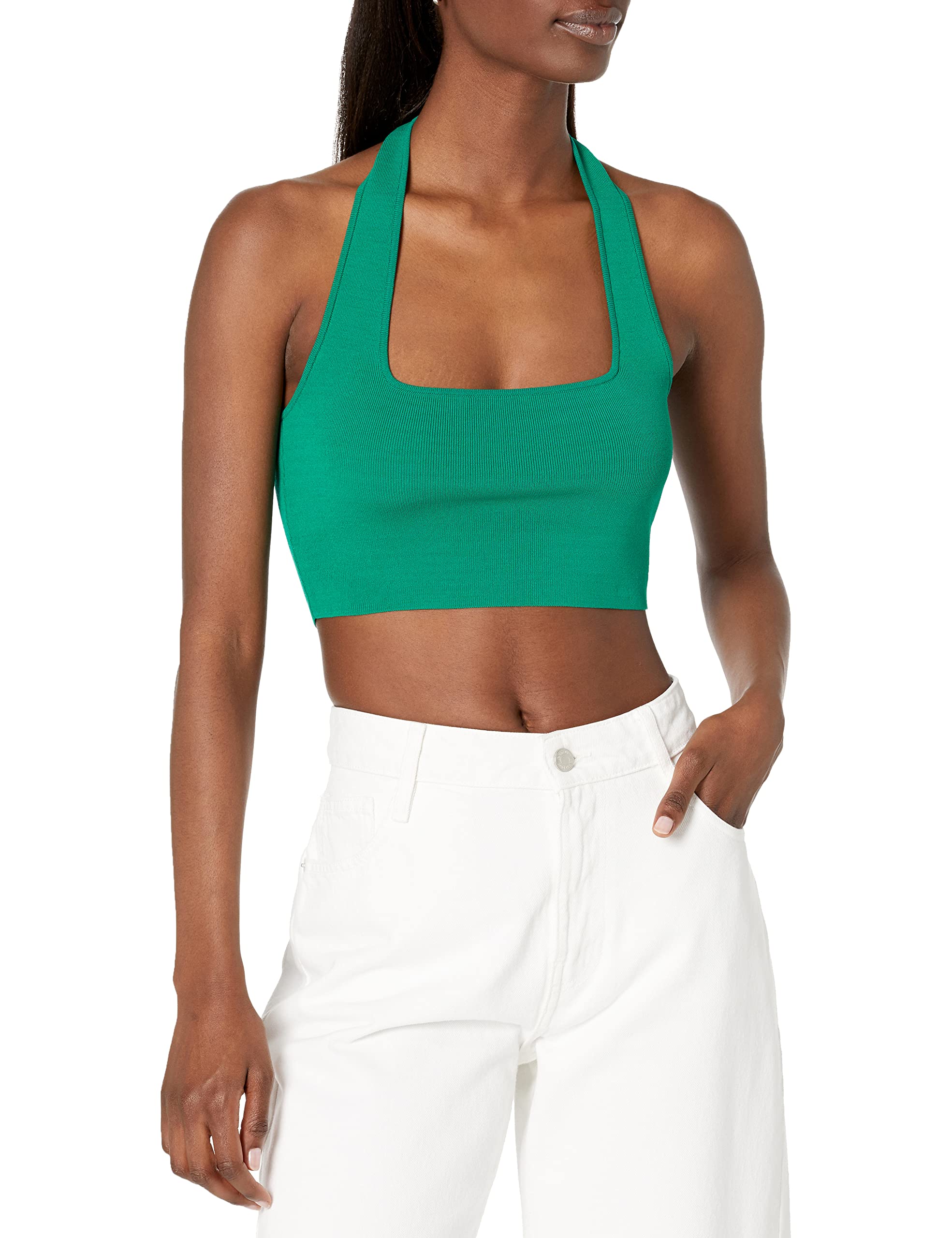 The Drop Women's Greta Fitted Square-Neck Halter Sweater Bralette, Ultramarine Green, XS