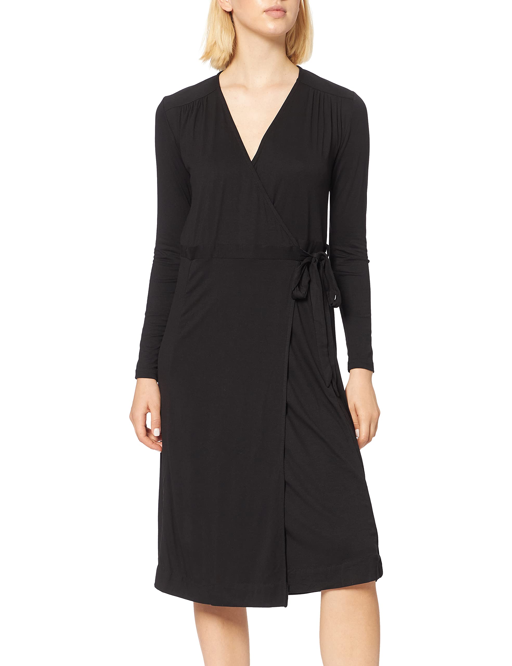 Noa Noa Women's Drapy Jersey Dress Long Sleeve,Below Knee Casual, Black, XS