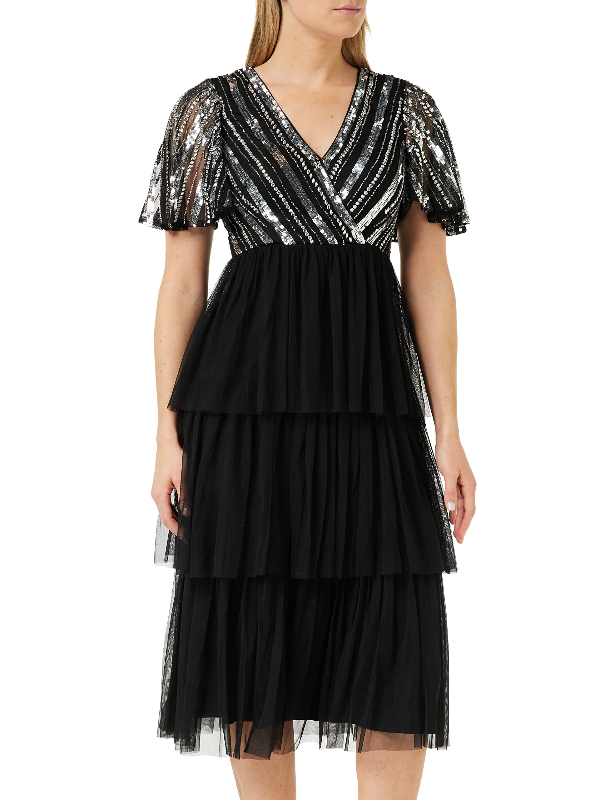 Frock and Frill Women's Embellished Dress Special Occasion, Black, 8