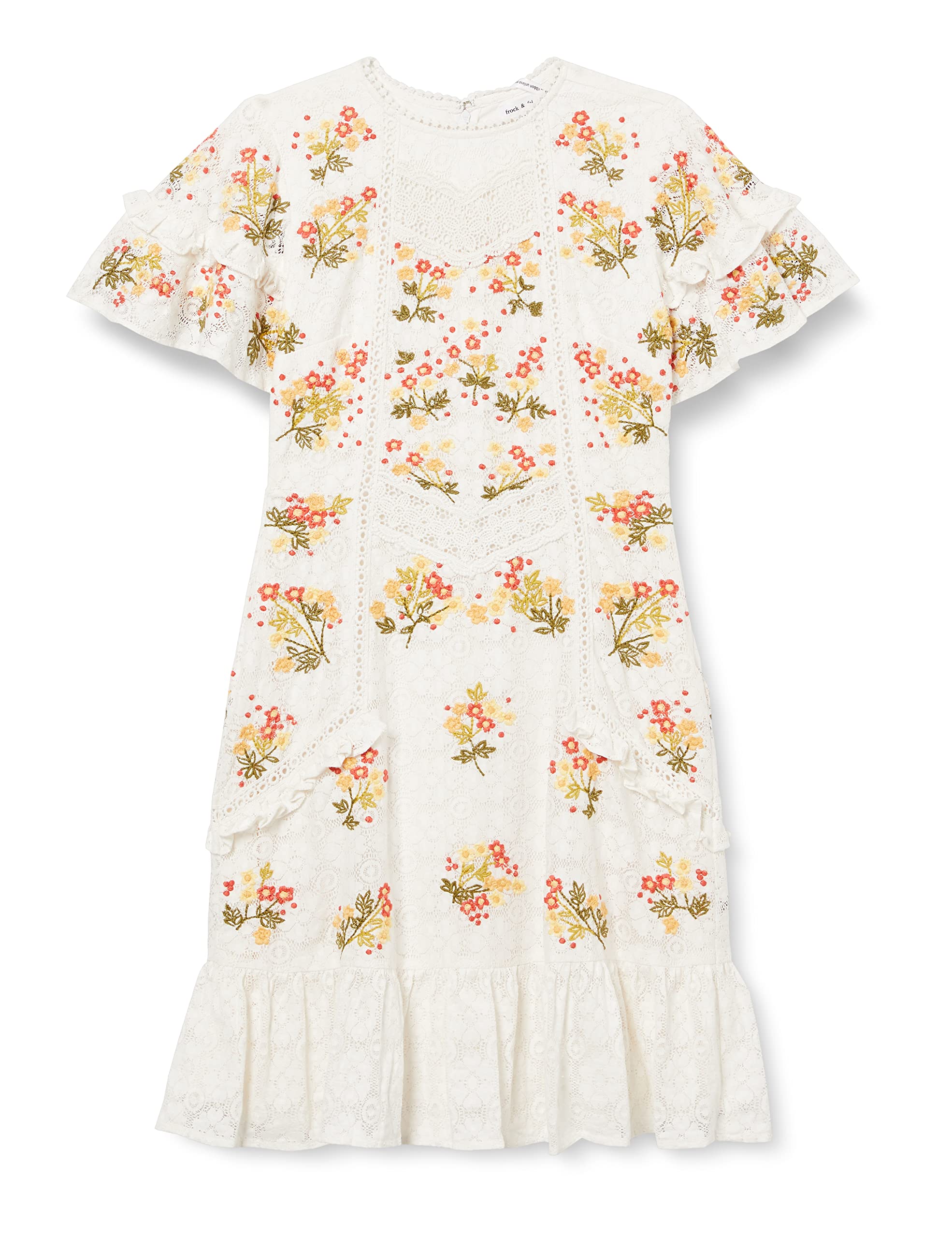 Frock and Frill Women's Inka Lace Embroidered Skater Dress Party, White (Off-White #FFFACD), 8 (Size:8)