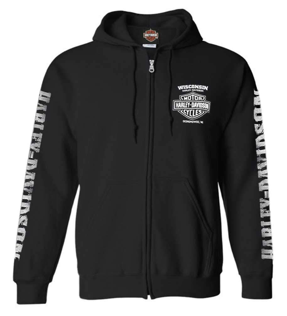 HARLEY-DAVIDSON Men's Lightning Crest Full-Zippered Hooded Sweatshirt, Black