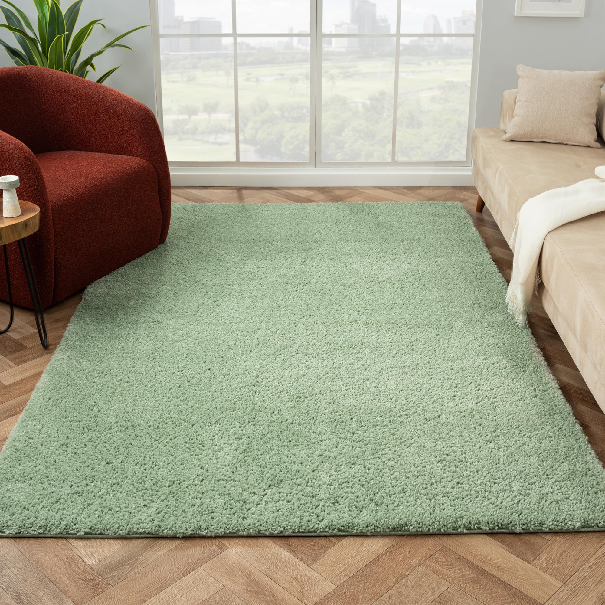 Rugs and More City Shaggy Large Living Room Rug - Classic Area Rug for Bedrooms or Lounge, Durable Shaggy Rug, Mint Soft Low Pile, Easy to Care, Sound Insulating (Olive, Green - 200x290cm)