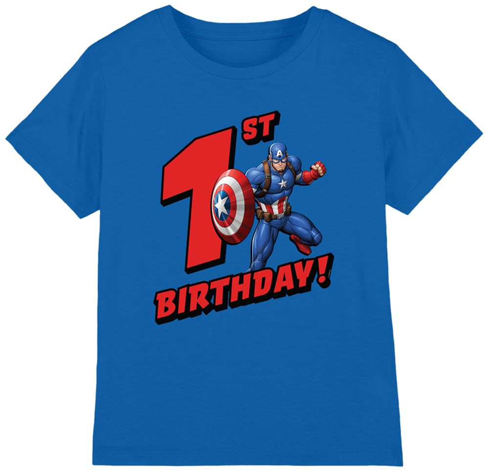 CAPTAIN AMERICA Birthday 1 Unisex Kids T Shirt, Royal, 7-8 Years