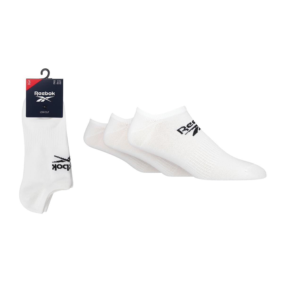 Reebok Unisex 'Core' Trainer Socks - Mens and Ladies, Low Cut, Soft Cotton, Plain Socks with Arch Support & Seamless Toe's 3 Pair Multipack Size Range of UK 2.5-12.5 White 8.5-10