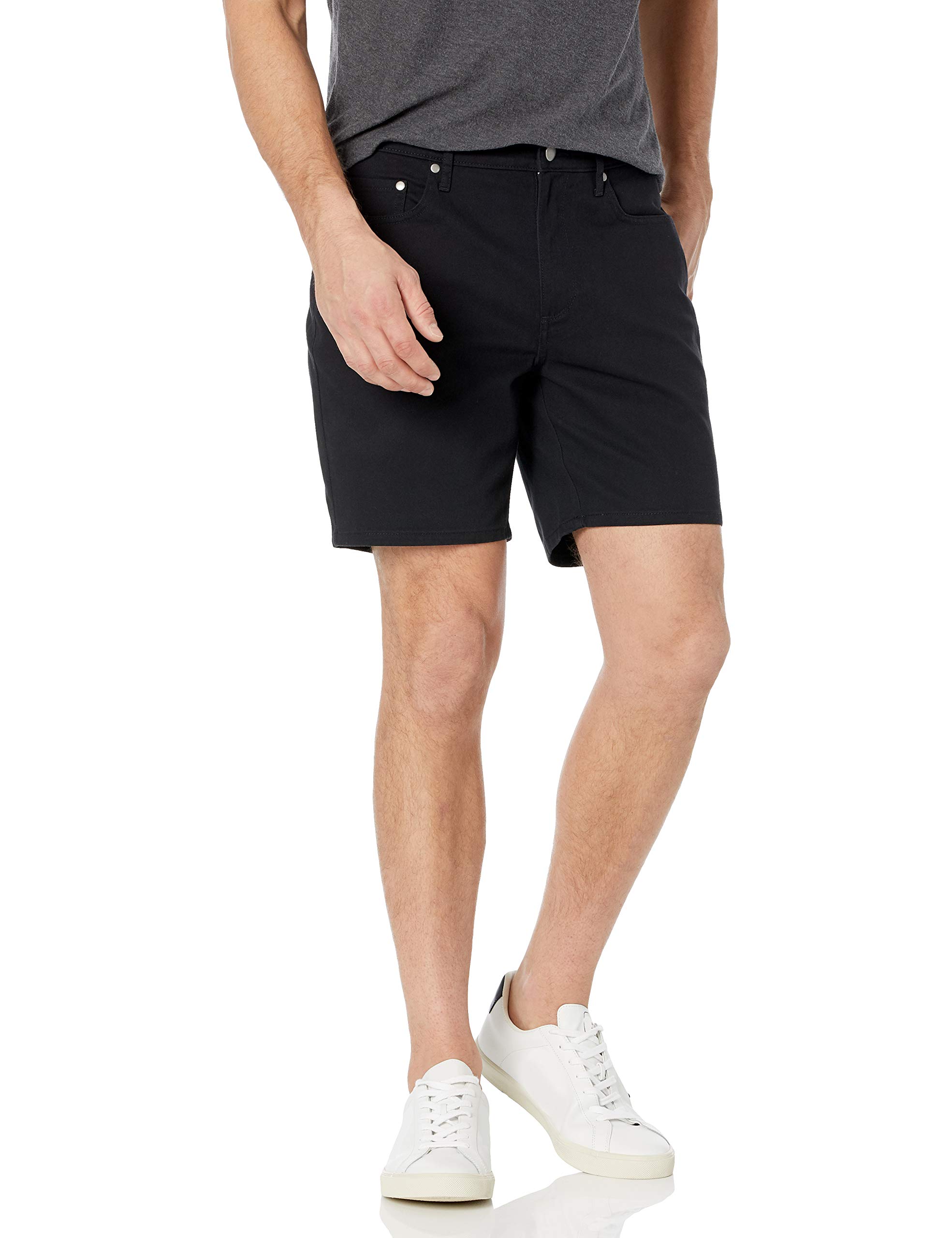 Amazon Essentials Men's Slim Fit 7" (18cm) Stretch 5-Pocket Jean Shorts, Black, 29W