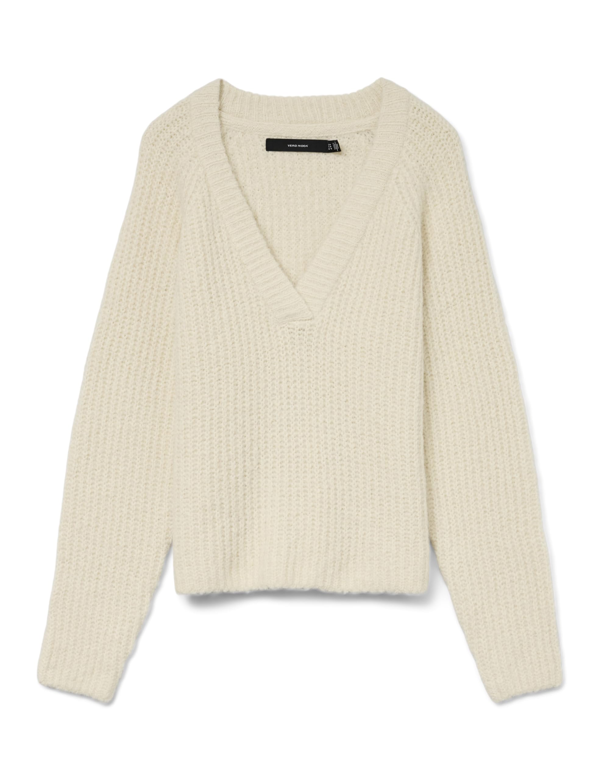 VERO MODA Women's Vmnovah Rib LS V-Neck Pullover Noos, Birch, M