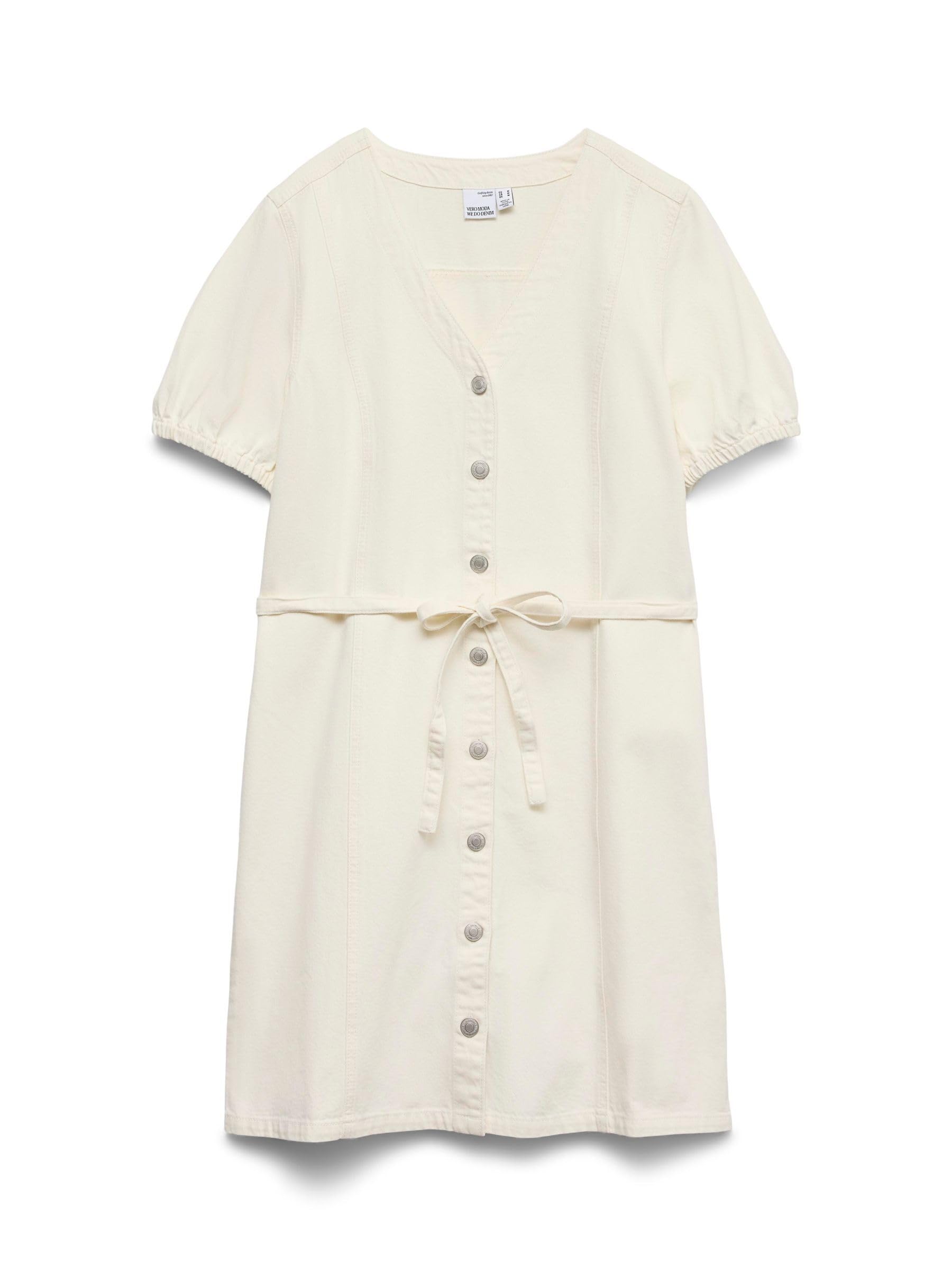 VERO MODA Women's Vmjanet SS V-Neck Short Denim Dress Noos, Snow White, XL