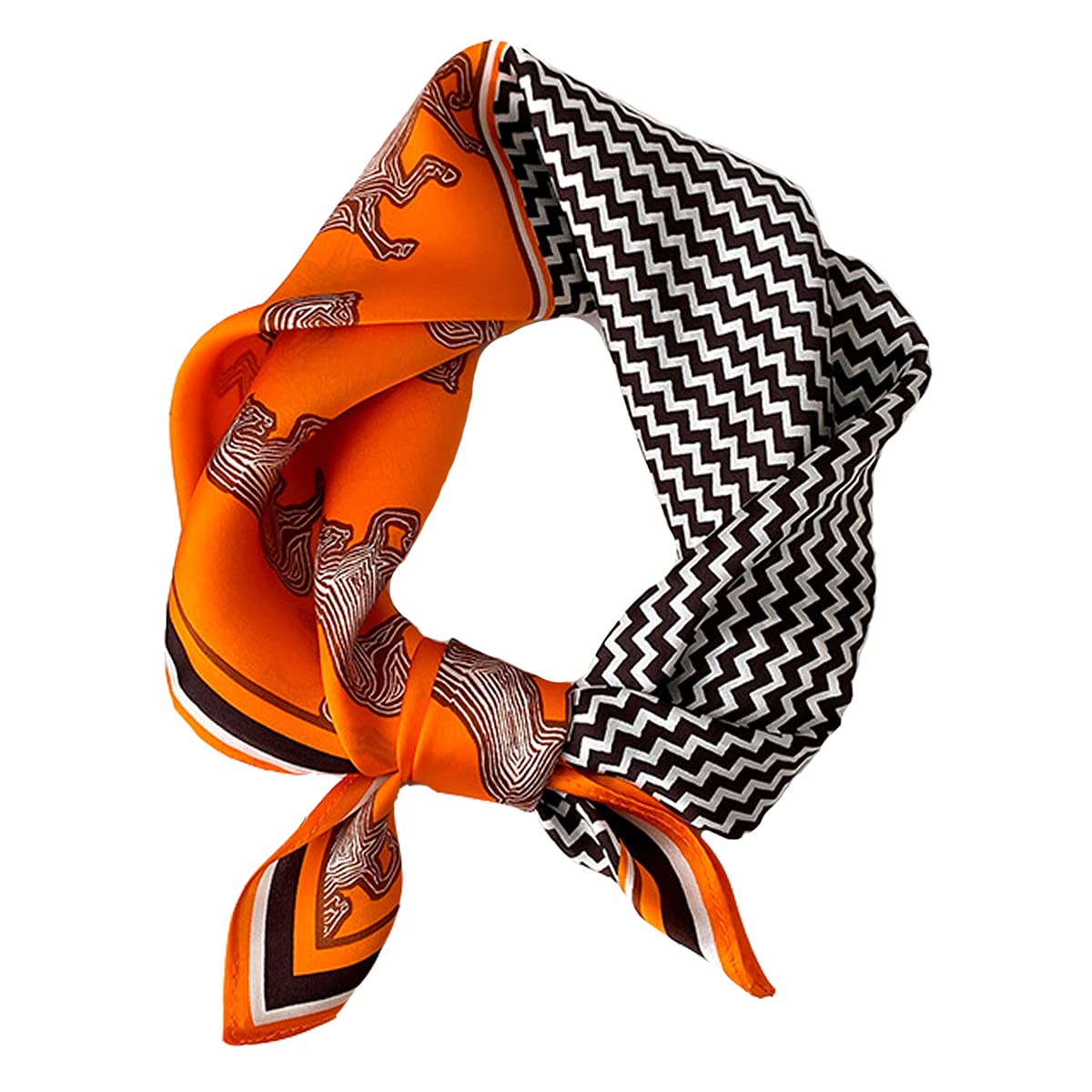 Aufeel 100% Real Mulberry Silk Women Small Square Neck Scarfs 21" Lightweight Headscarf Printed Neckerchief Gift Packed, Orange Horse, S