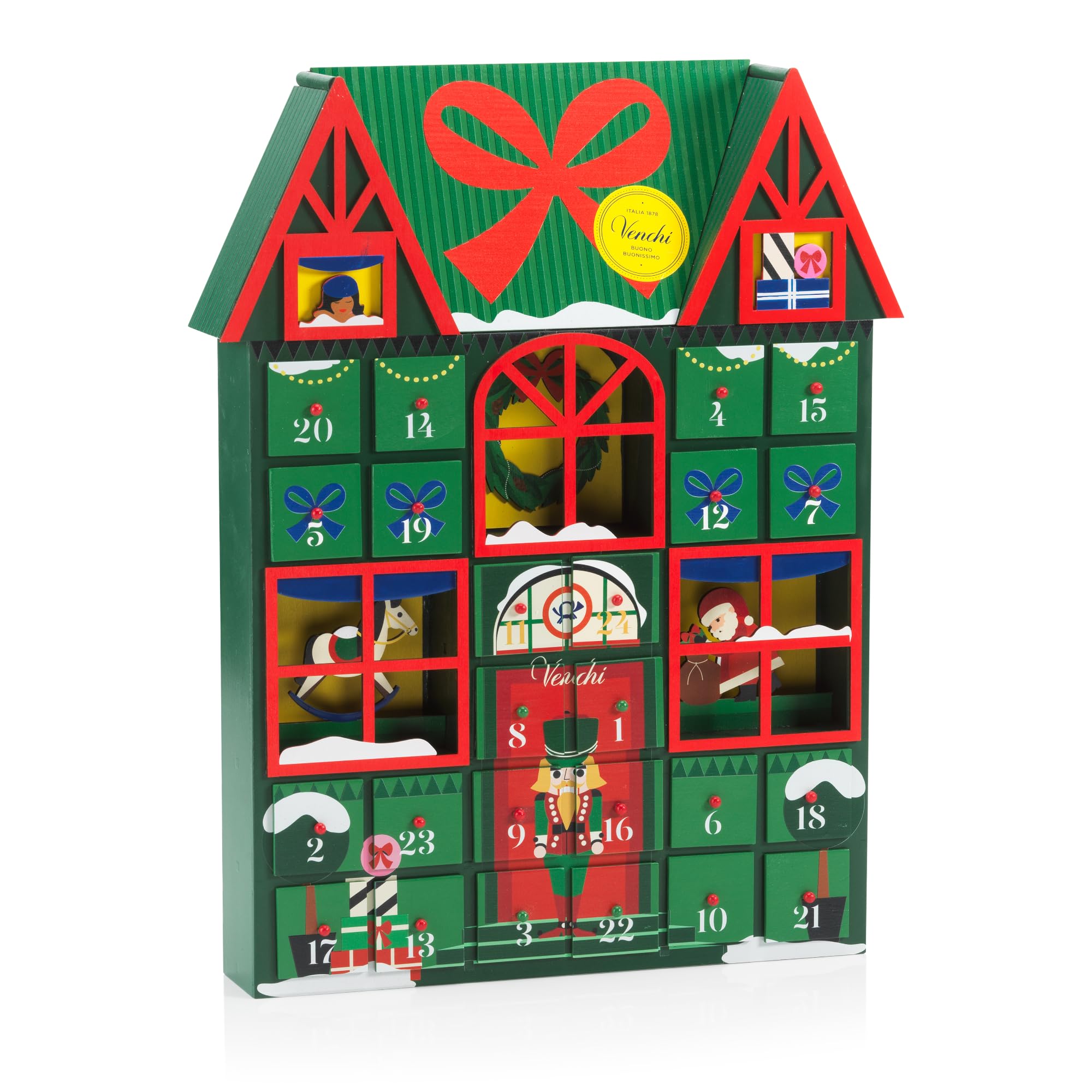 Venchi, Wooden Advent Calendar 2025 with Assorted Chocolates, with “Piedmont Hazelnut”, Limited Edition Alice Bureau, 12.55 oz, Gluten-Free, No Colourings or Preservatives, Gift Idea