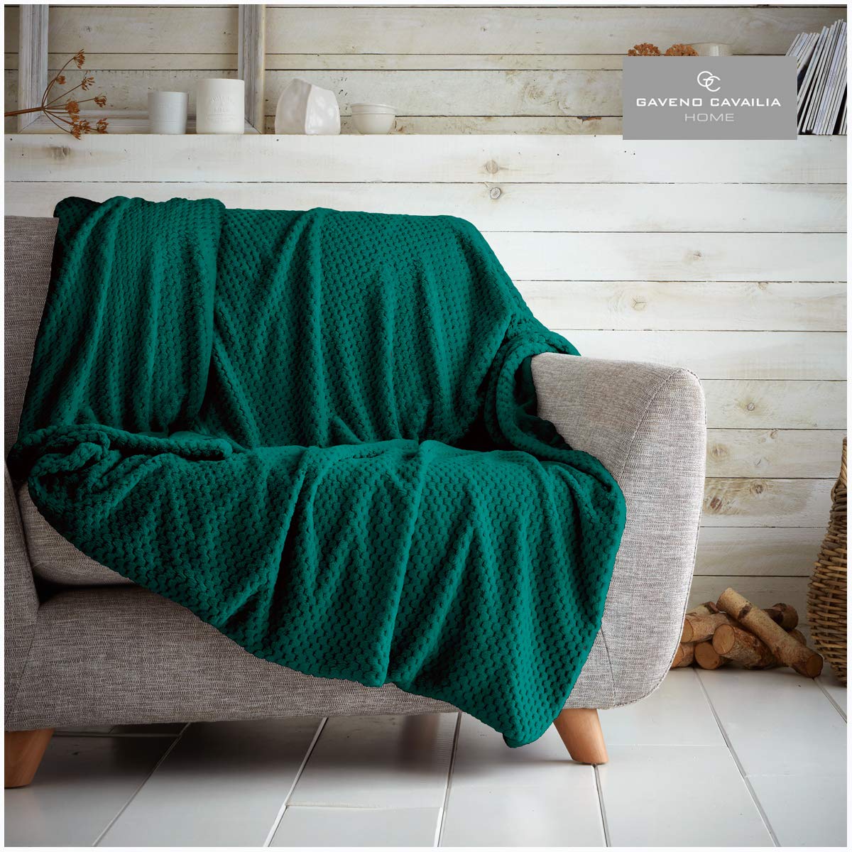 GC GAVENO CAVAILIA Waffle Popcorn Single Throw - Honeycomb Textured Blanket for Sofa and Bed | Lightweight, Fluffy, Easy Care Bedspread | Cosy, Warm Decorative Throw for All Season, Green, 130x150 cm