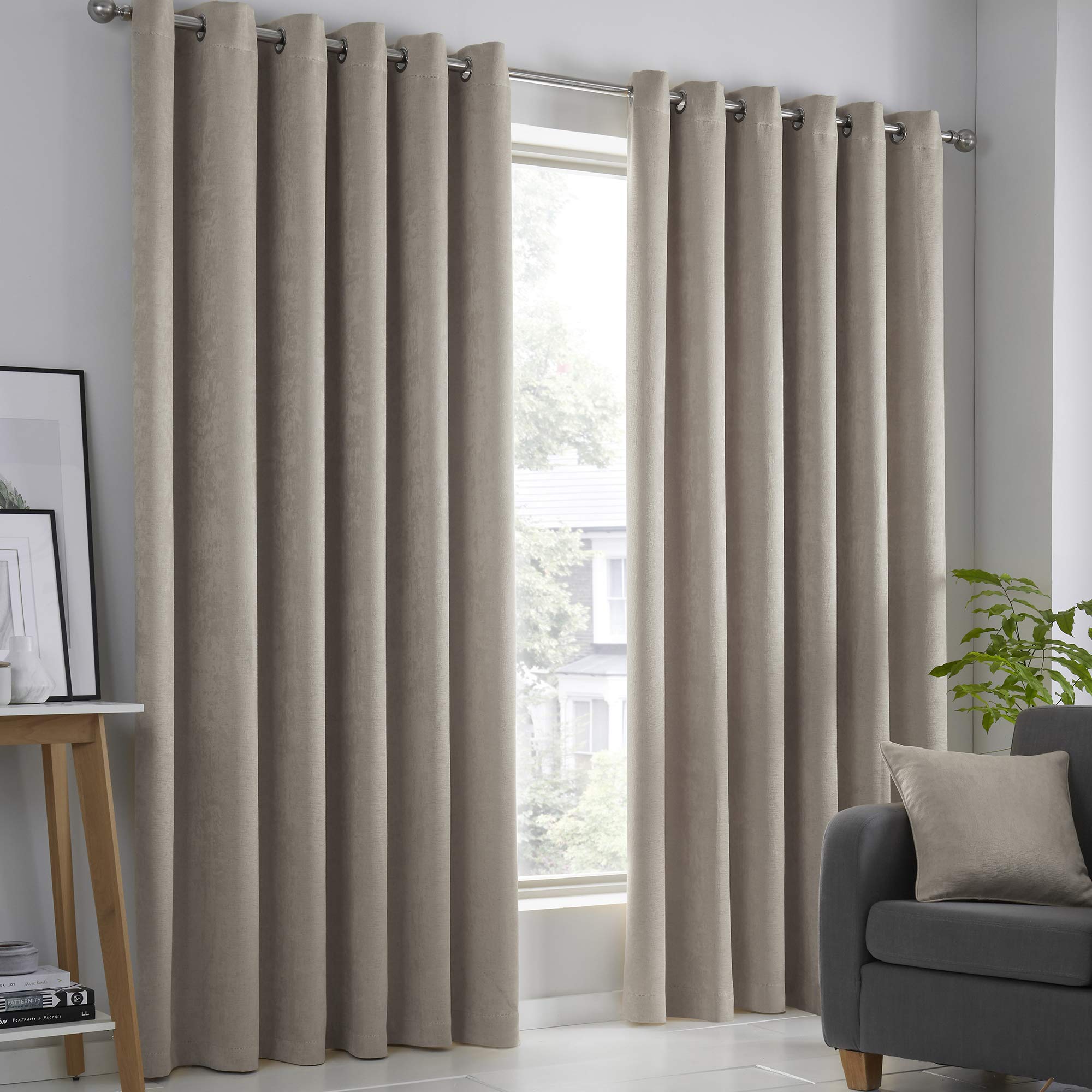 Fusion Natural Linen Thermal Eyelet Curtains – W46 x L90" (117x229cm) – 2 Panels – Strata Collection – Room Darkening Drapes for Bedroom, Living Room & Doors