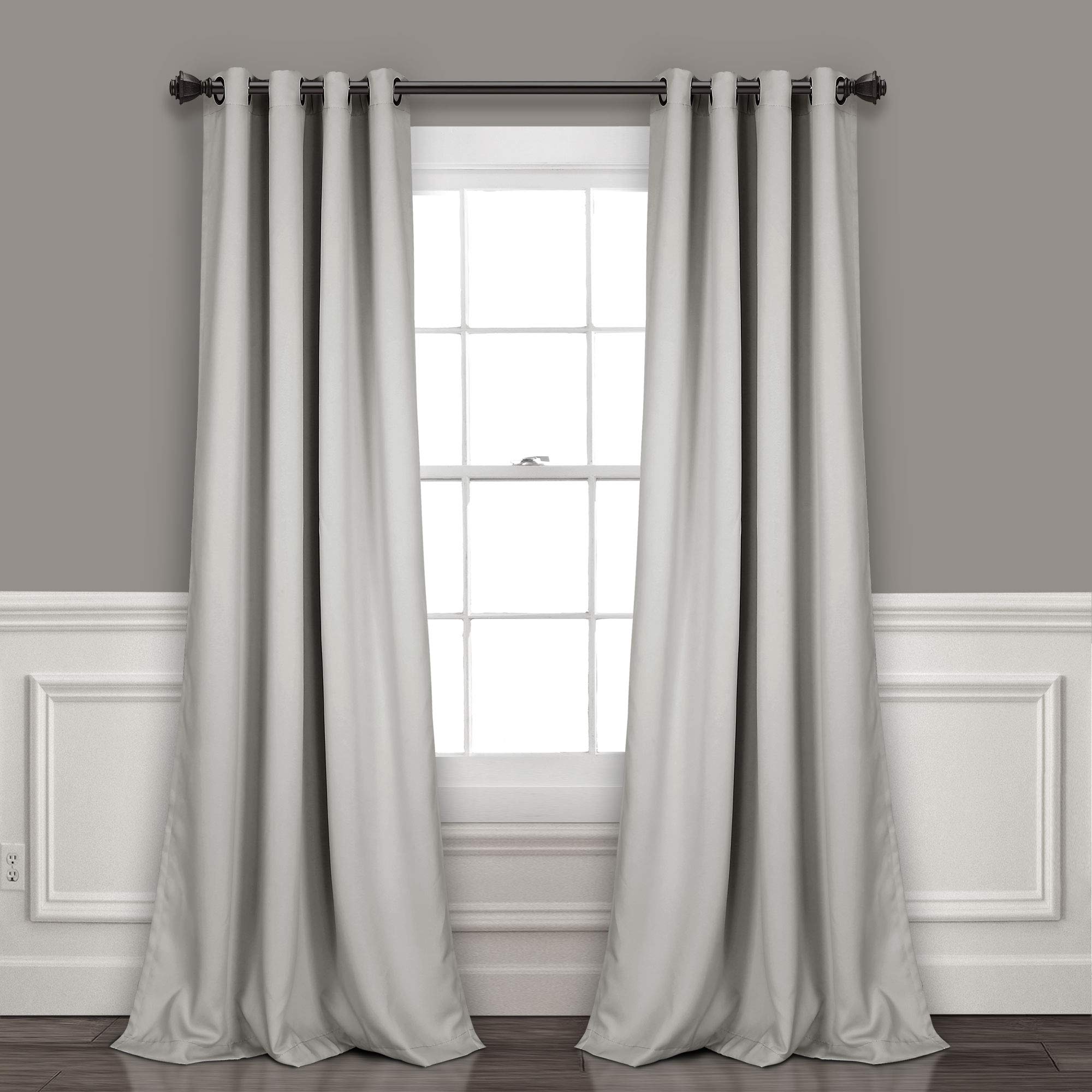 Lush Decor, Light Gray Curtains-Grommet Panel with with Insulated Blackout Lining, Room Darkening Window Set (Pair), 120" L