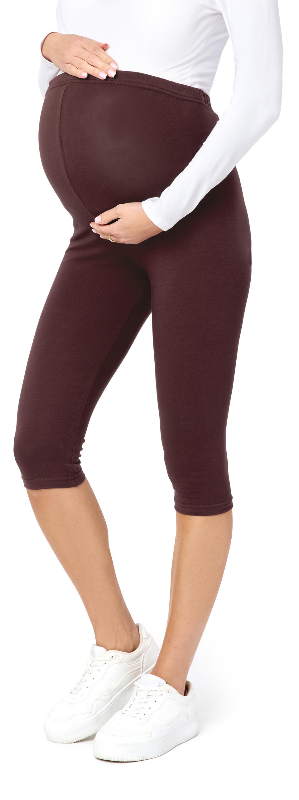 Be Mammy Womans 3/4 Maternity Leggings Tights BE20-229 (Brown, 3XL)