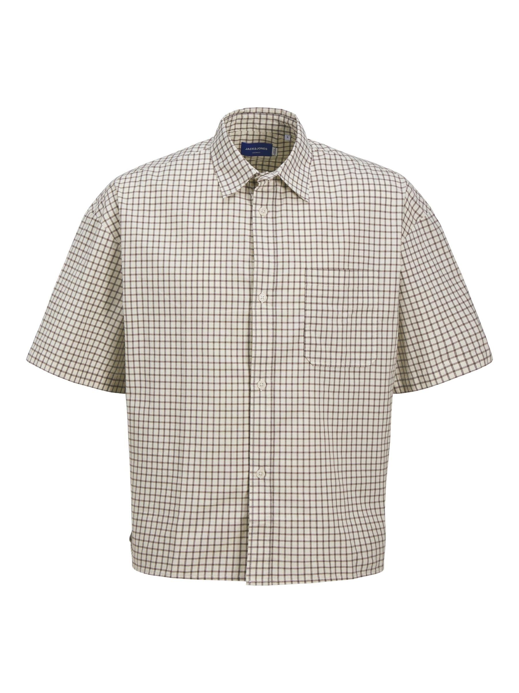 JACK & JONES Men's Joracapulco Check Shirt SS, Antique White, S