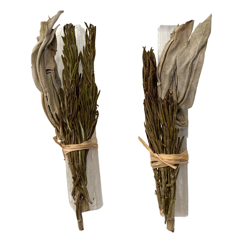 VIE Mini Smudge Cluster, White Sage with Rosemary and Selenite Wand 4", Pack of 2