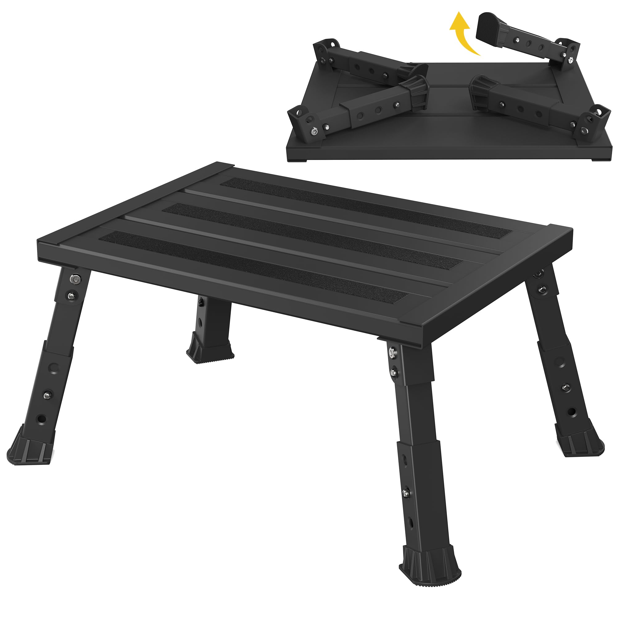 XARILK Adjustable Folding Motorhome Step Stool – Heavy Duty Aluminium RV Step with 3 Height Levels (19–24cm), Anti-Slip Surface, Portable for Caravan, Campervan, Elderly, Pets & Outdoor Use