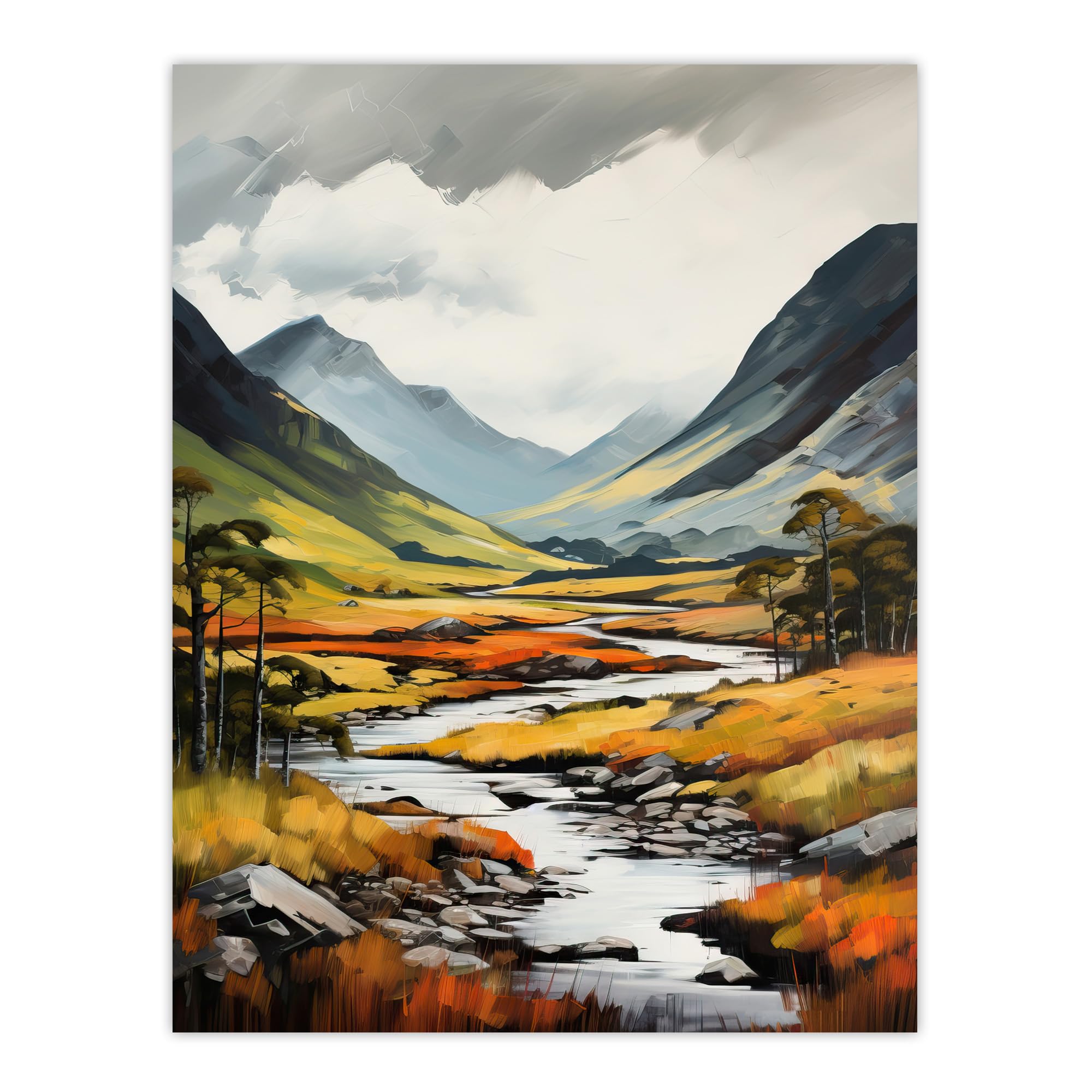 Artery8 Glencoe Valley Oil Painting Scotland Majestic Mountain Range And River Coe Unframed Wall Art Print Poster Home Decor Premium