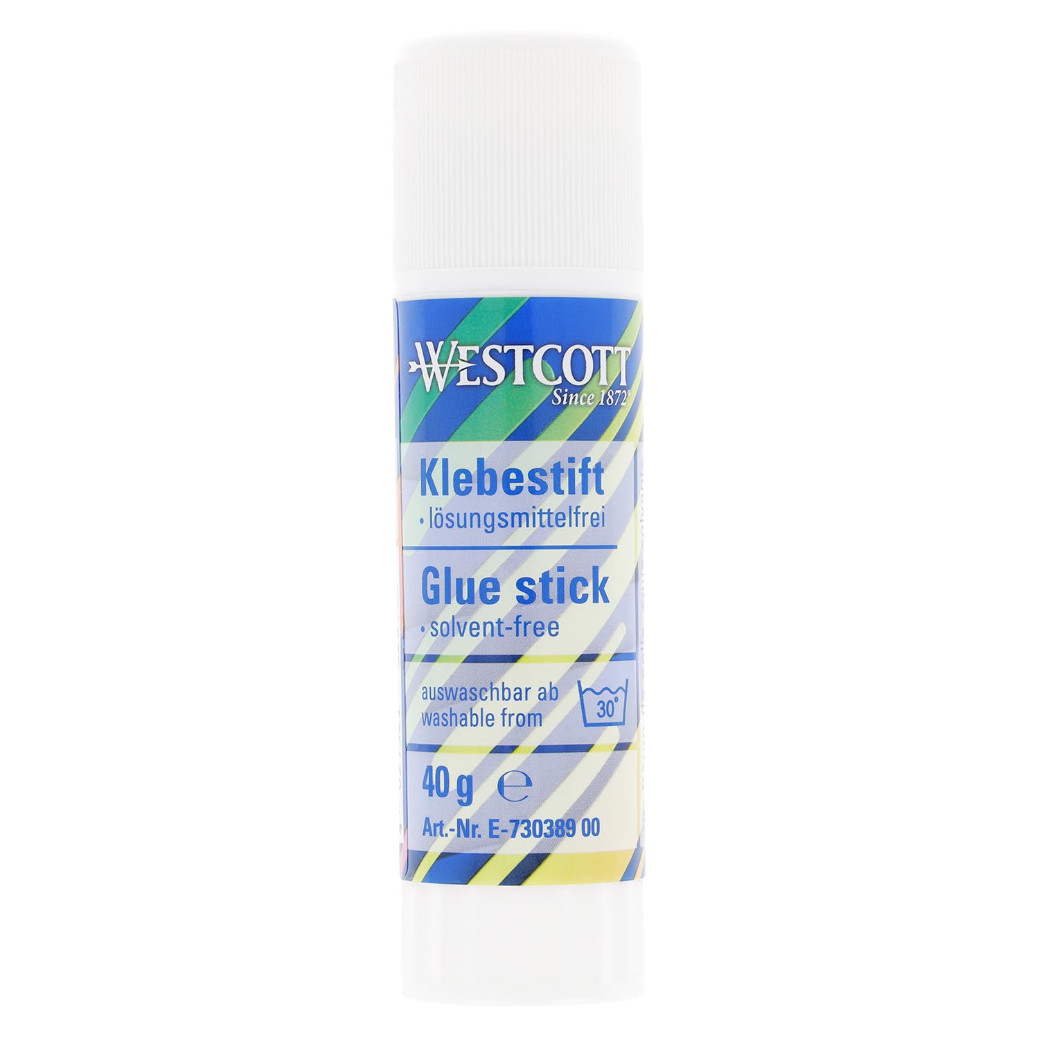 Westcott glue stick 40g | Craft glue with 2,5cm transparent adhesive strip | Strong and durable glue | 100% solvent-free | Washable at 30° | E-730389 00