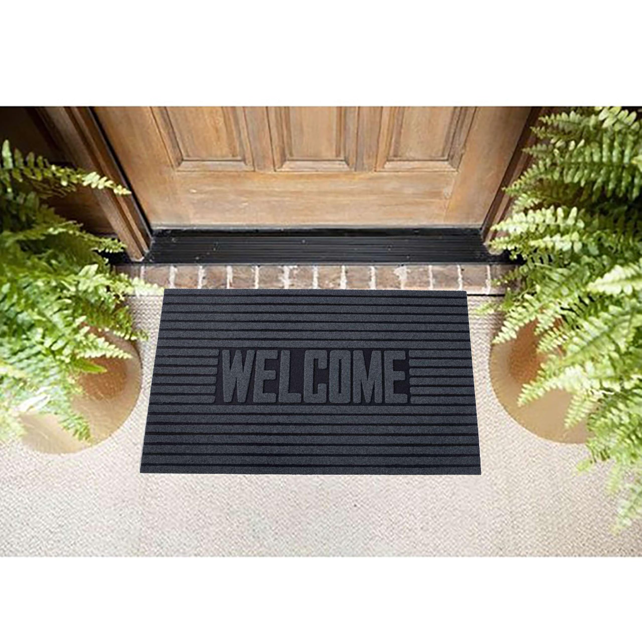 Nicoman Welcome Ribbed Striped Scrape Barrier Doormat Eco-Friendly Scrape and Absorbent Indoor/Outdoor Door Mat 75x45cm