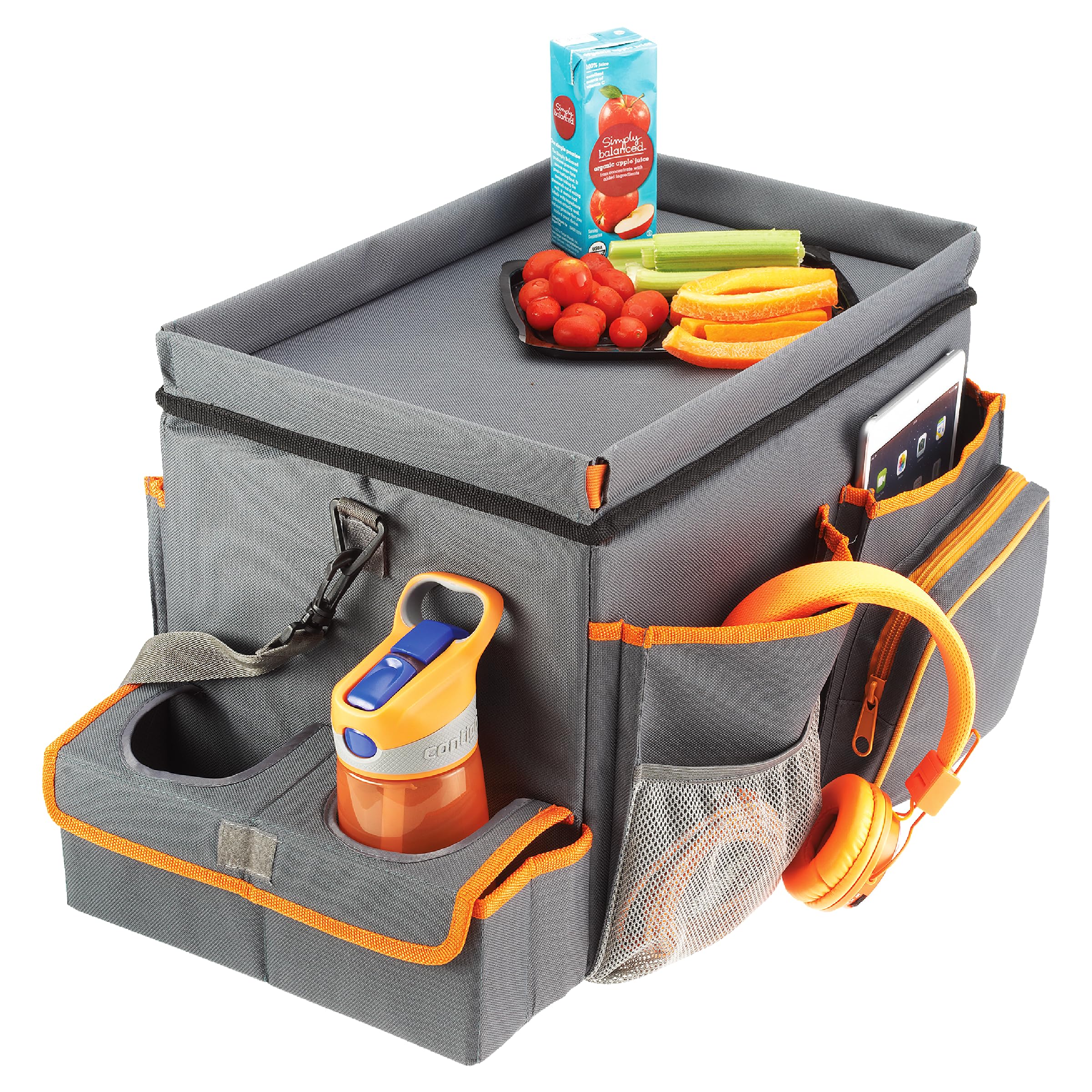 High Road CarHop Car Seat Organizer for Kids and Adults with Cup Holder Tray, Side Pockets and Cooler Compartment (Large, Gray)