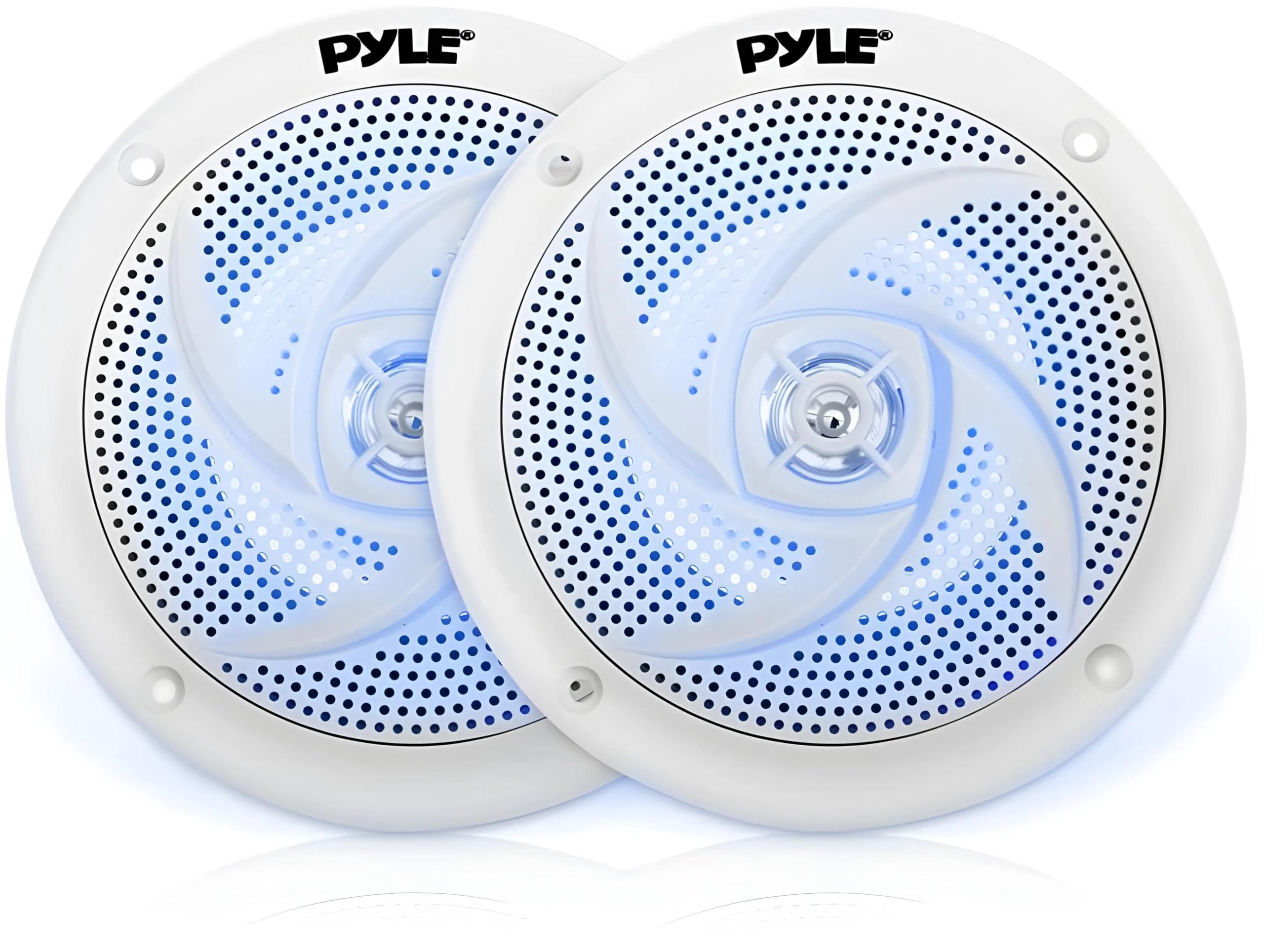 Pyle Marine Speakers 16.5cm – Waterproof 2-Way Outdoor Stereo System with LED Lights, 100W Power, Weather-Resistant Slim Low-Profile Design – 1 Pair (White)