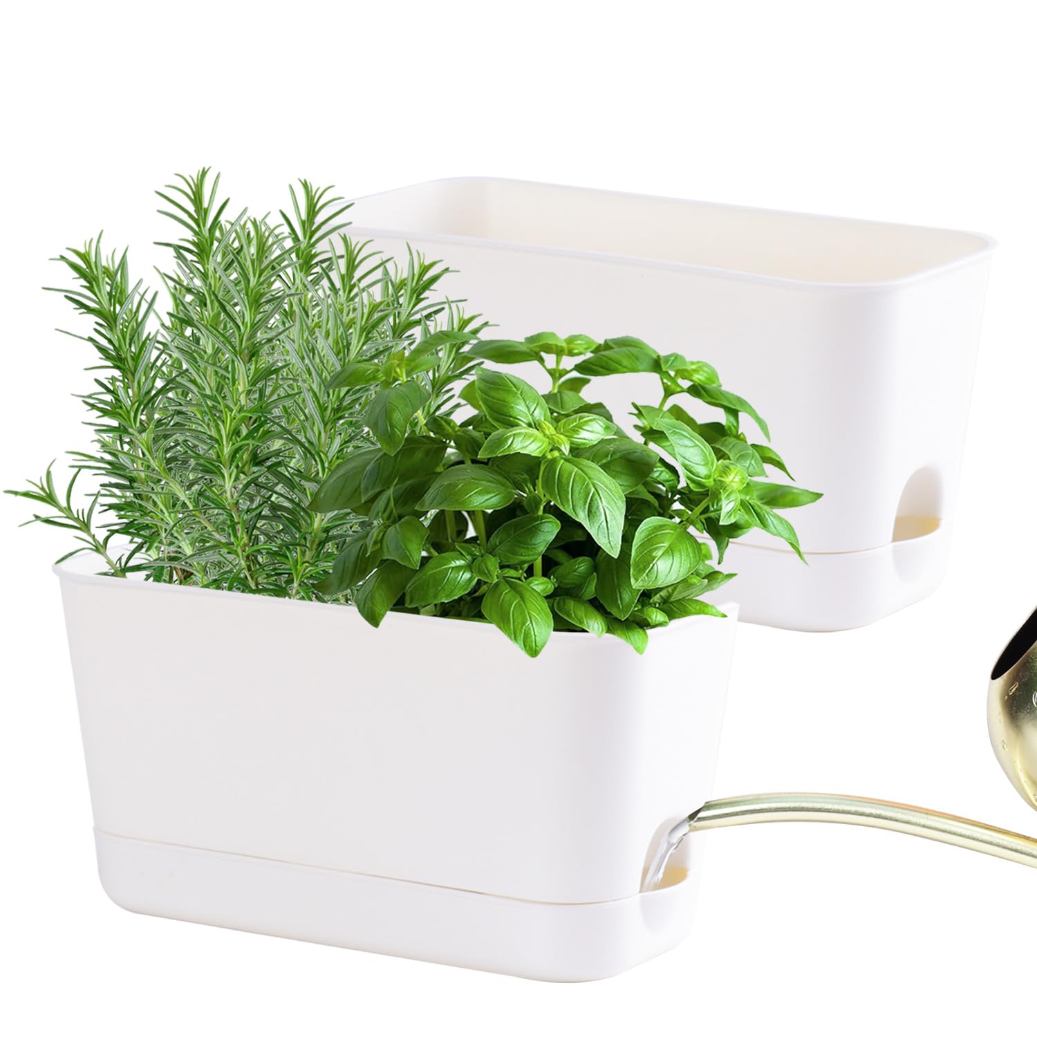 Oliz Herb Garden Planter Indoor Kit Self Watering Pots for Indoor/Outdoor Plants 2 Packs Windowsill Plant Pots with Drainage and Tray, Window Pot for Indoor Plants