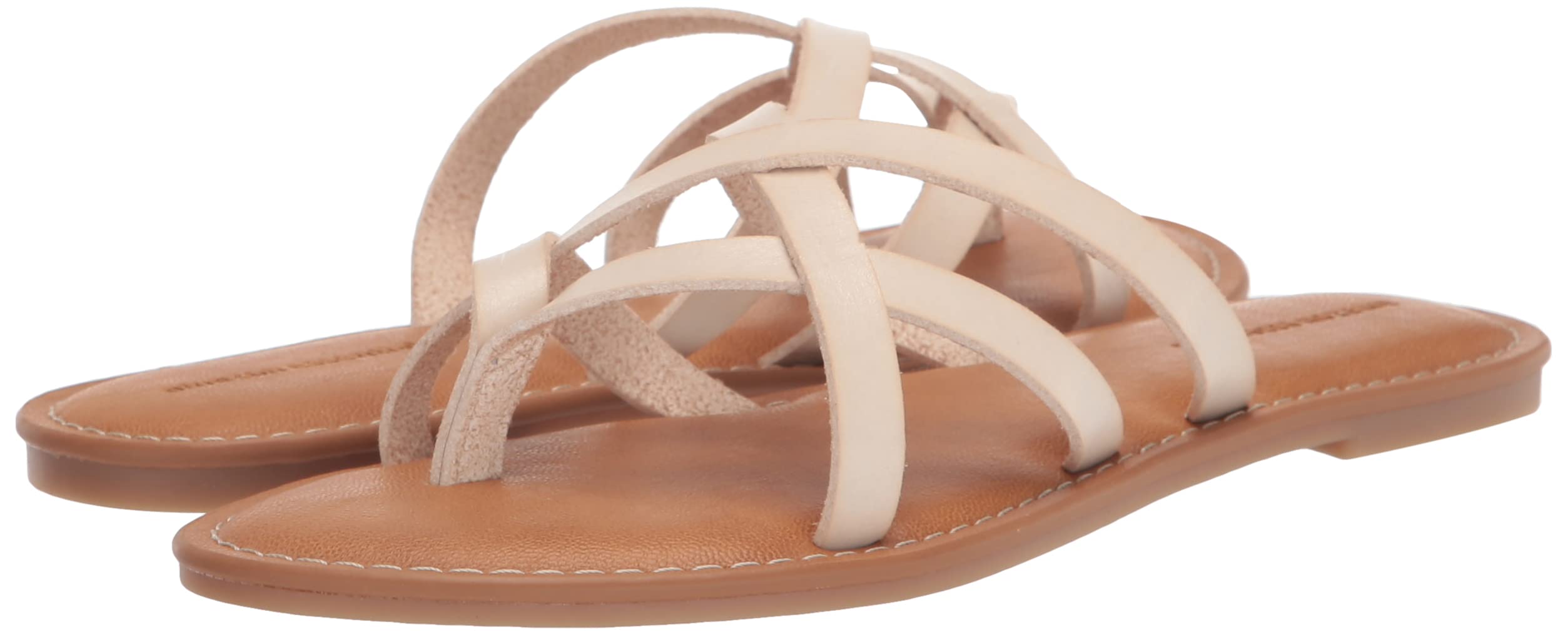 Amazon Essentials Women's Strappy Slide Flat Sandal, Light Beige, 5.5 UK Wide