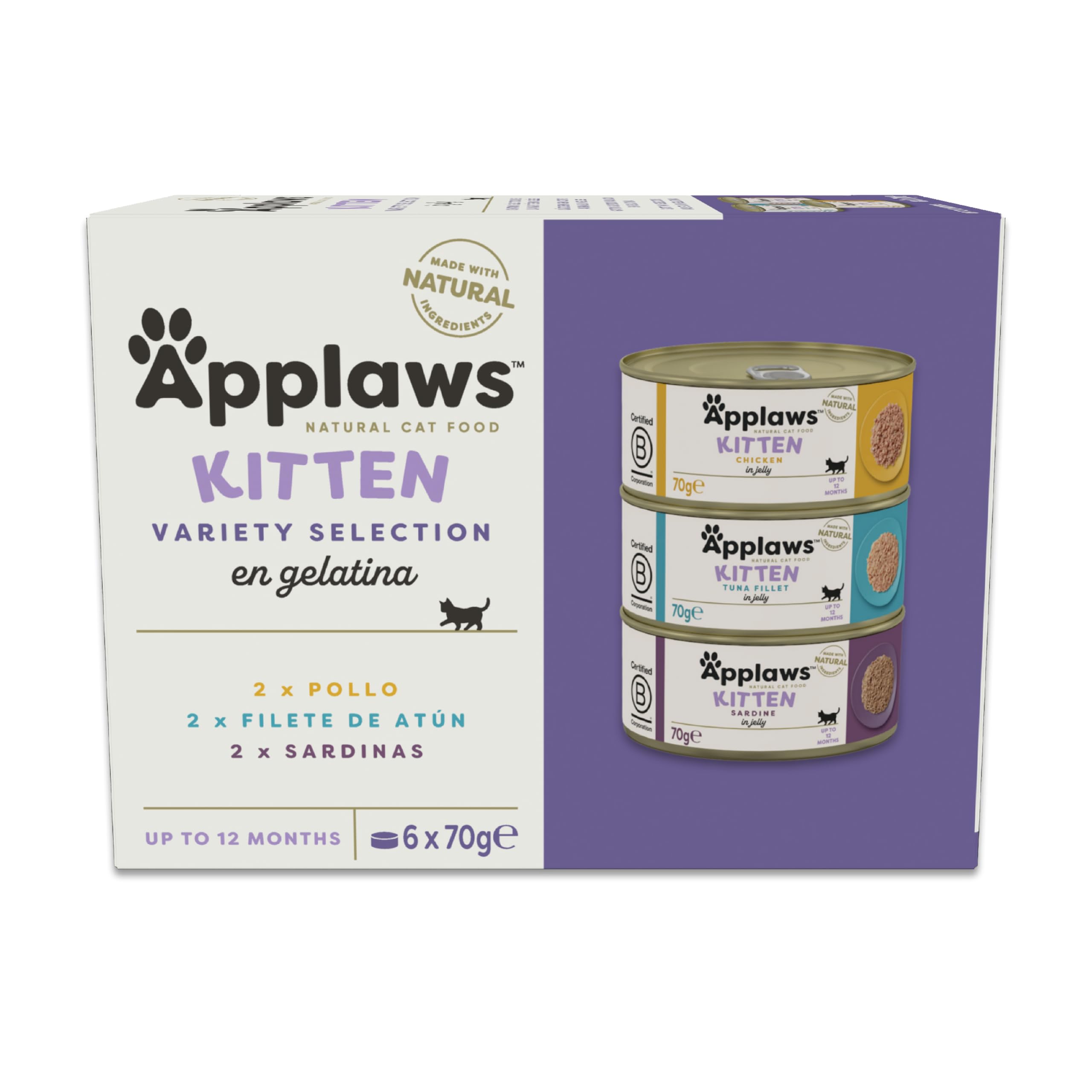 Applaws Natural Wet Cat Food for Kittens Chicken and Fish Multipack Selection In Broth - 6 x 70 g Tins