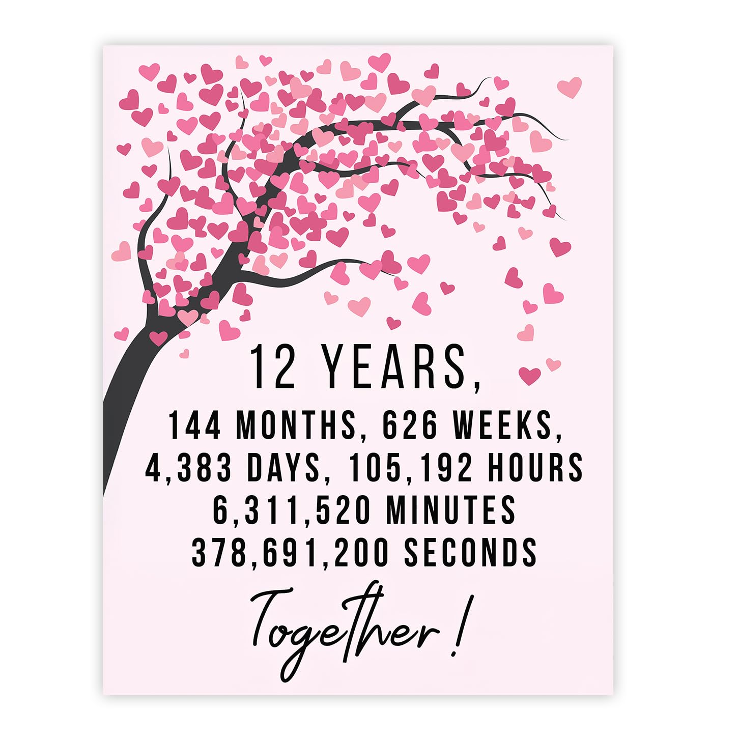 Stuff4 12th Anniversary Poster Unframed - 12 Years 144 Months - Happy 12th Wedding Anniversary Cute Gifts for Partner Boyfriend Girlfriend Husband Companion Wife, 8x10 Inch Anniversaries Posters