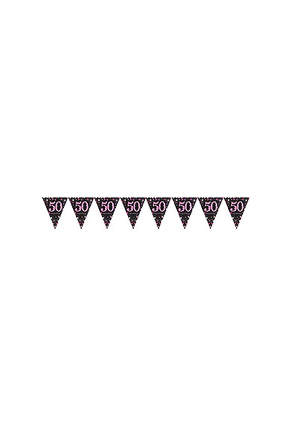 (PKT) Adult Pink Celebration 50th Birthday Plastic Pennant Bunting